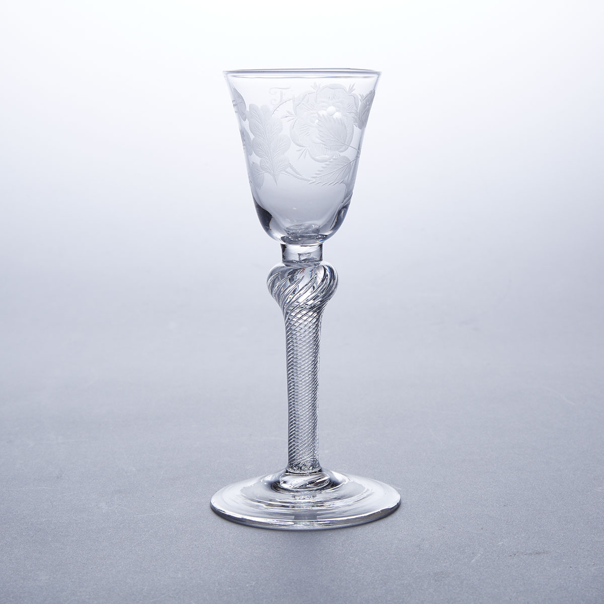Jacobite Engraved Knopped Airtwist Stemmed Wine Glass, c.1750
