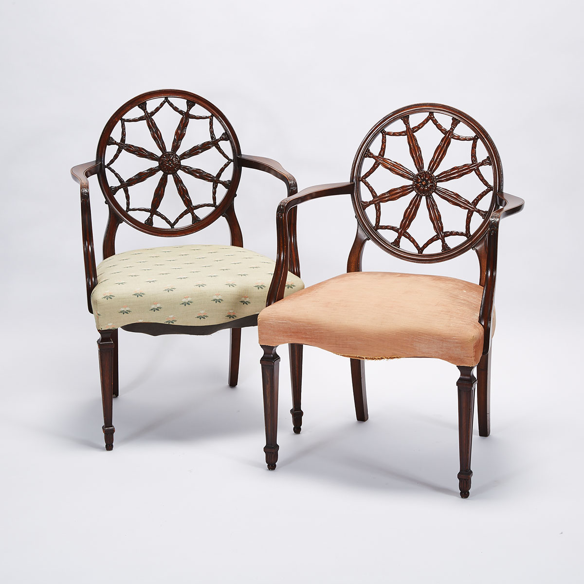 Pair of George III Mahogany Wheel Back Open Armchairs, late 18th century