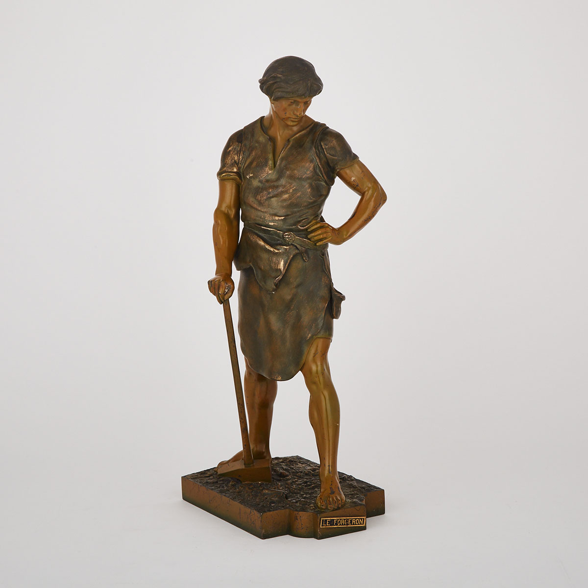 French School Patinated White Metal Figure of a Black Smith, ‘Le Forgeron’, late 19th century