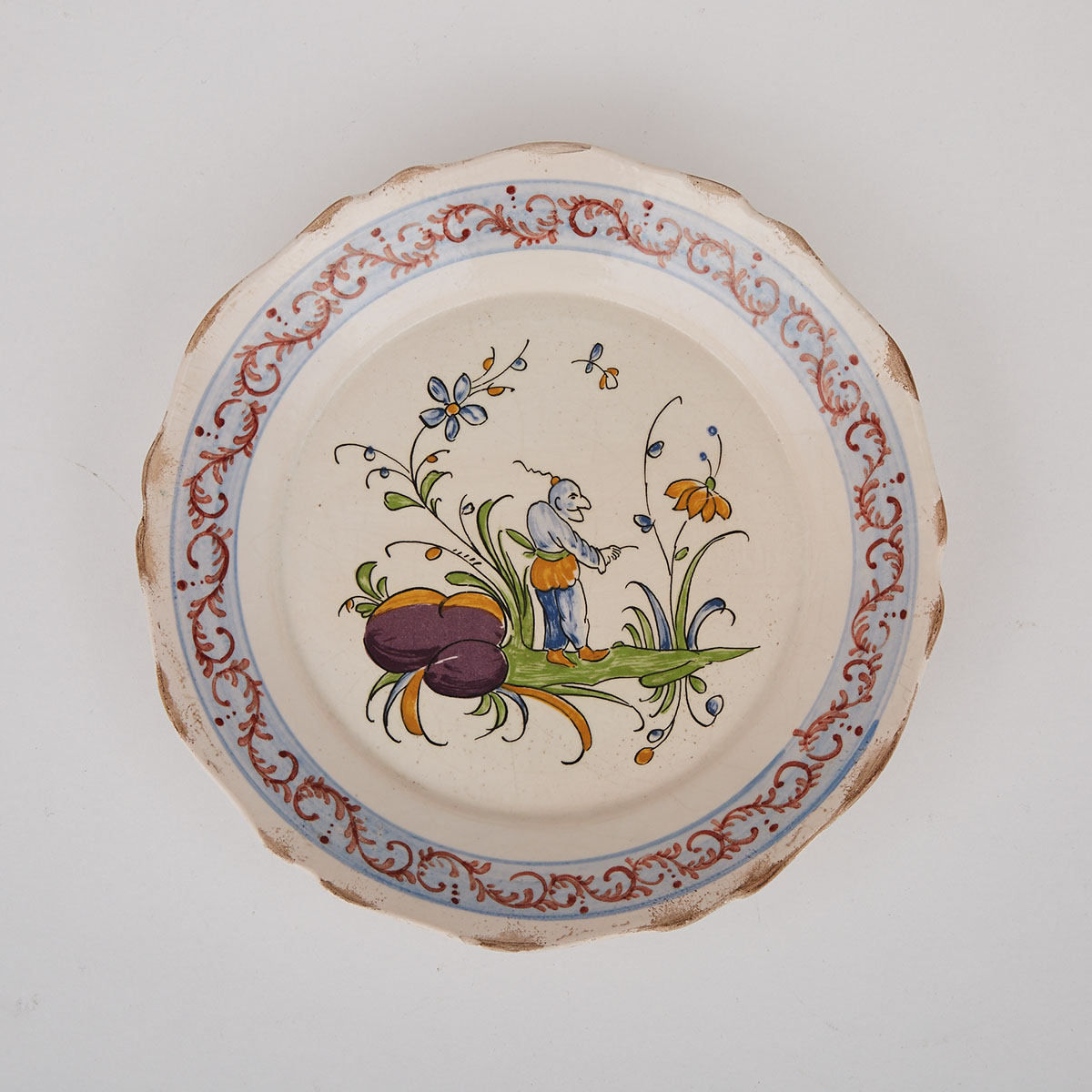 French Polychrome Painted Faience Plate, Meillonas or La Tronche-Près-Grenoble, late 18th century