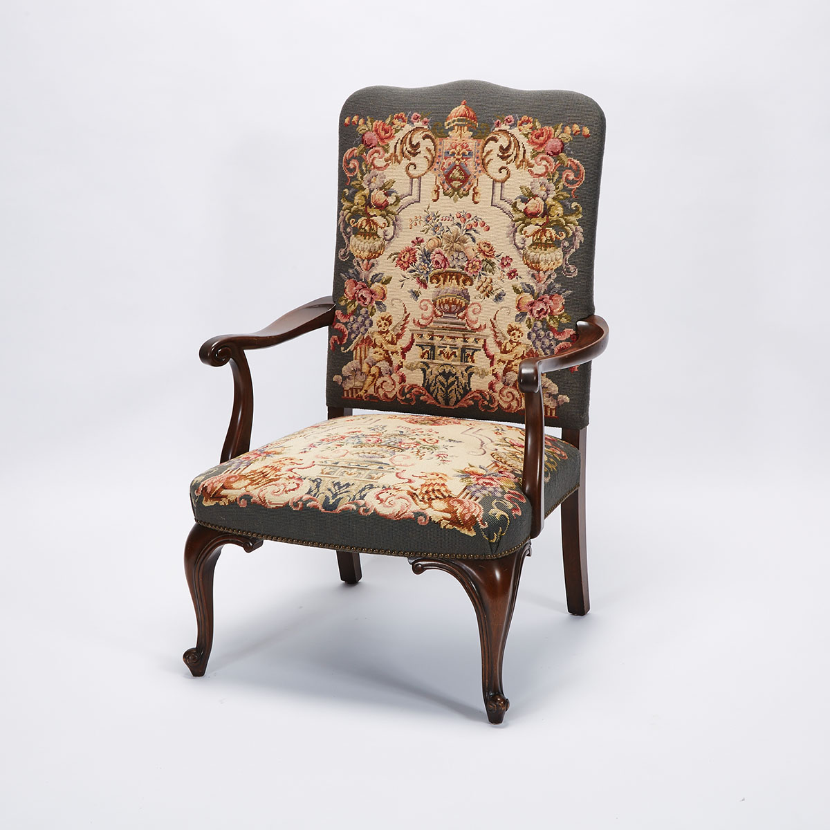 Hepplewhite Style Mahogany Open Arm Library Chair, late 19th century