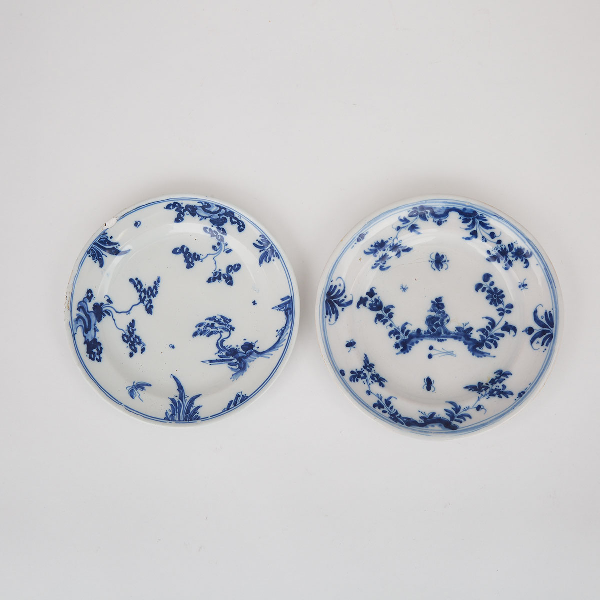 Two Marseille Blue Painted Chinoiserie Faience Plates, 18th century