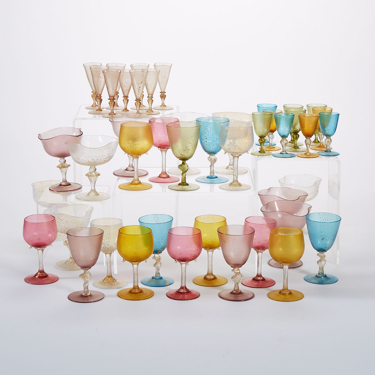 Group of Venetian Coloured and Gilt Glass Stemware, early 20th century