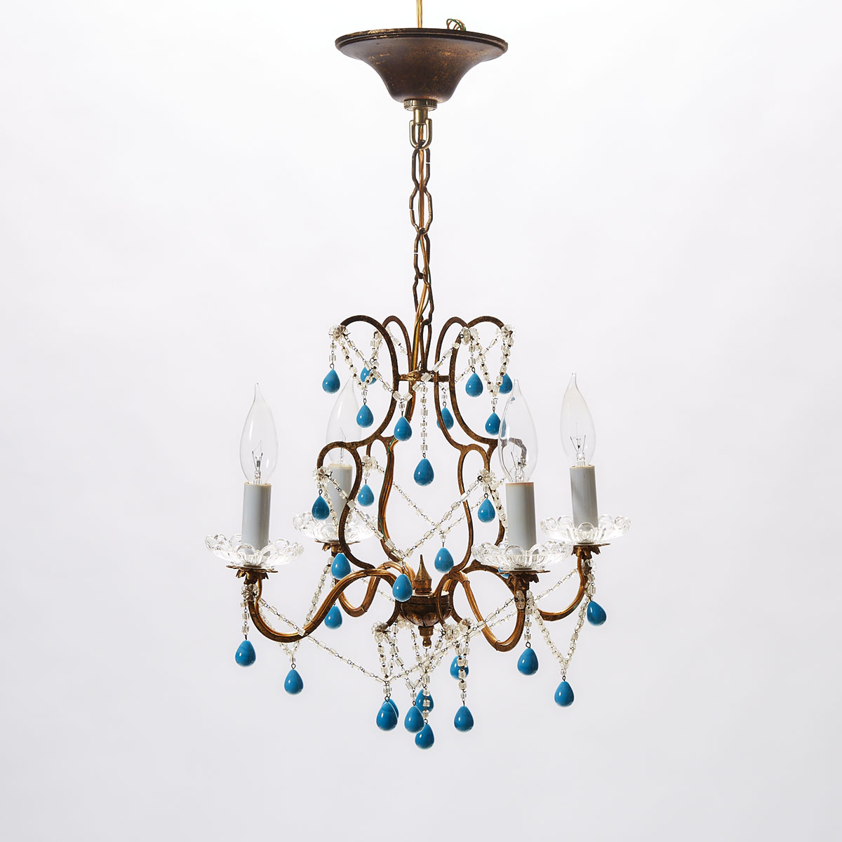 Small Four Light Gilt Metal Chandelier, mid 20th century
