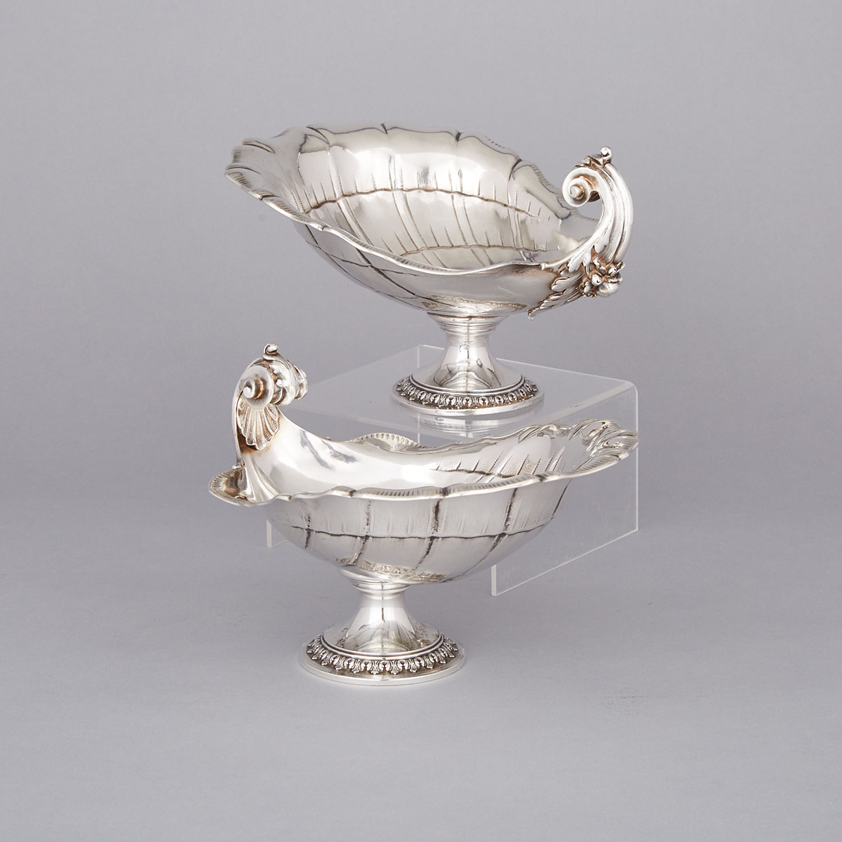 Pair of Continental Silver Shell Form Sweetmeat Dishes, early 20th century