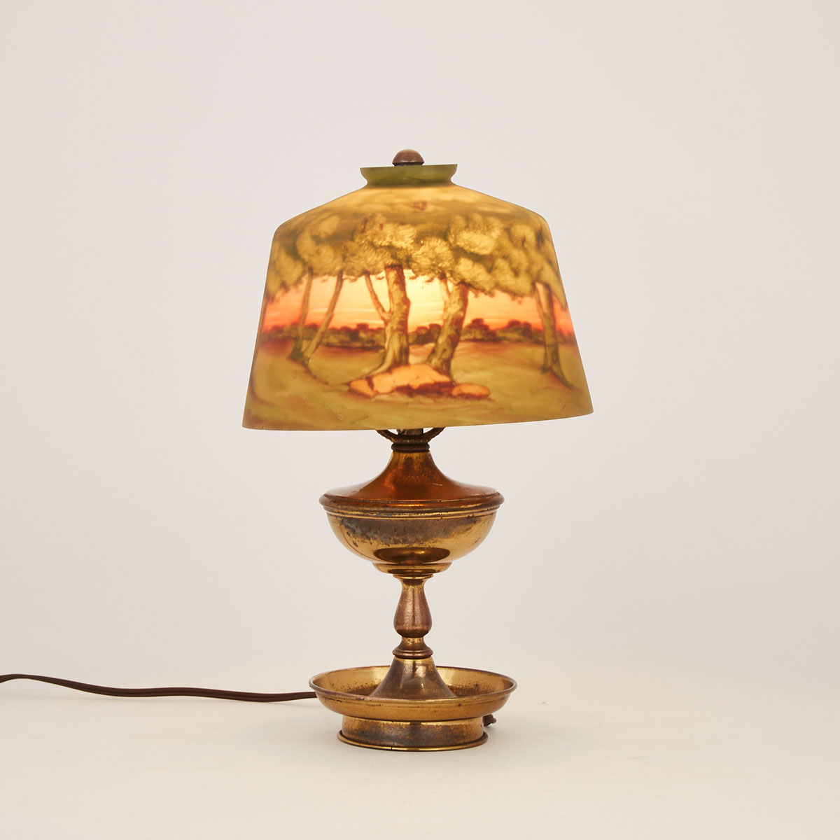 American Reverse Painted Glass Boudoir Lamp, c.1900