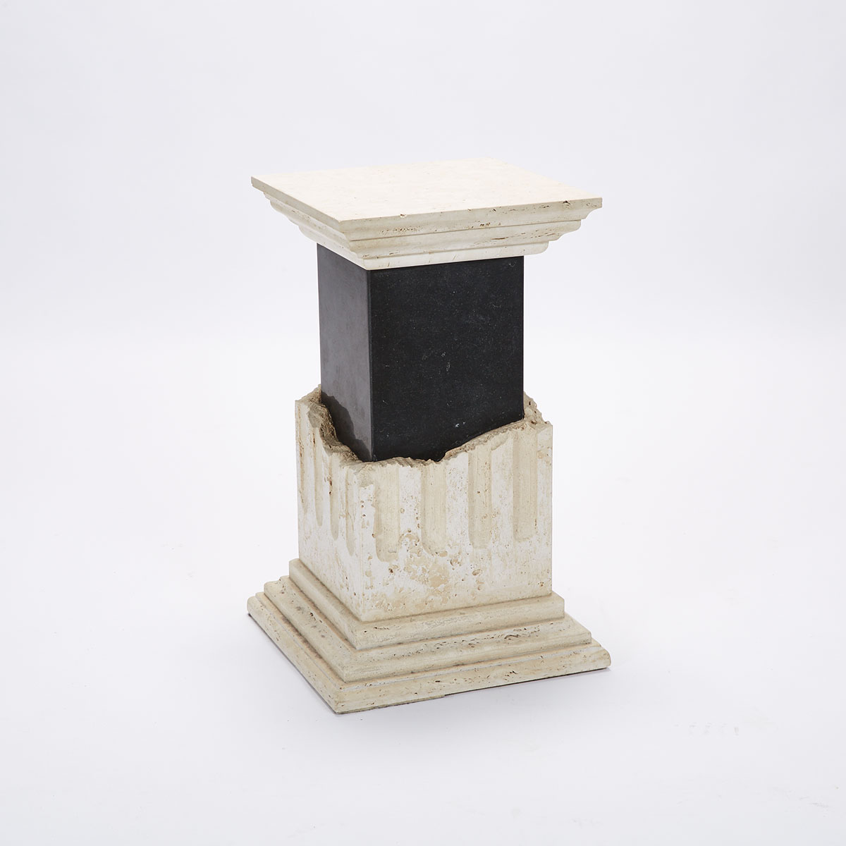 Contemporary Travertine and Granite Column Form Pedestal, 20th century