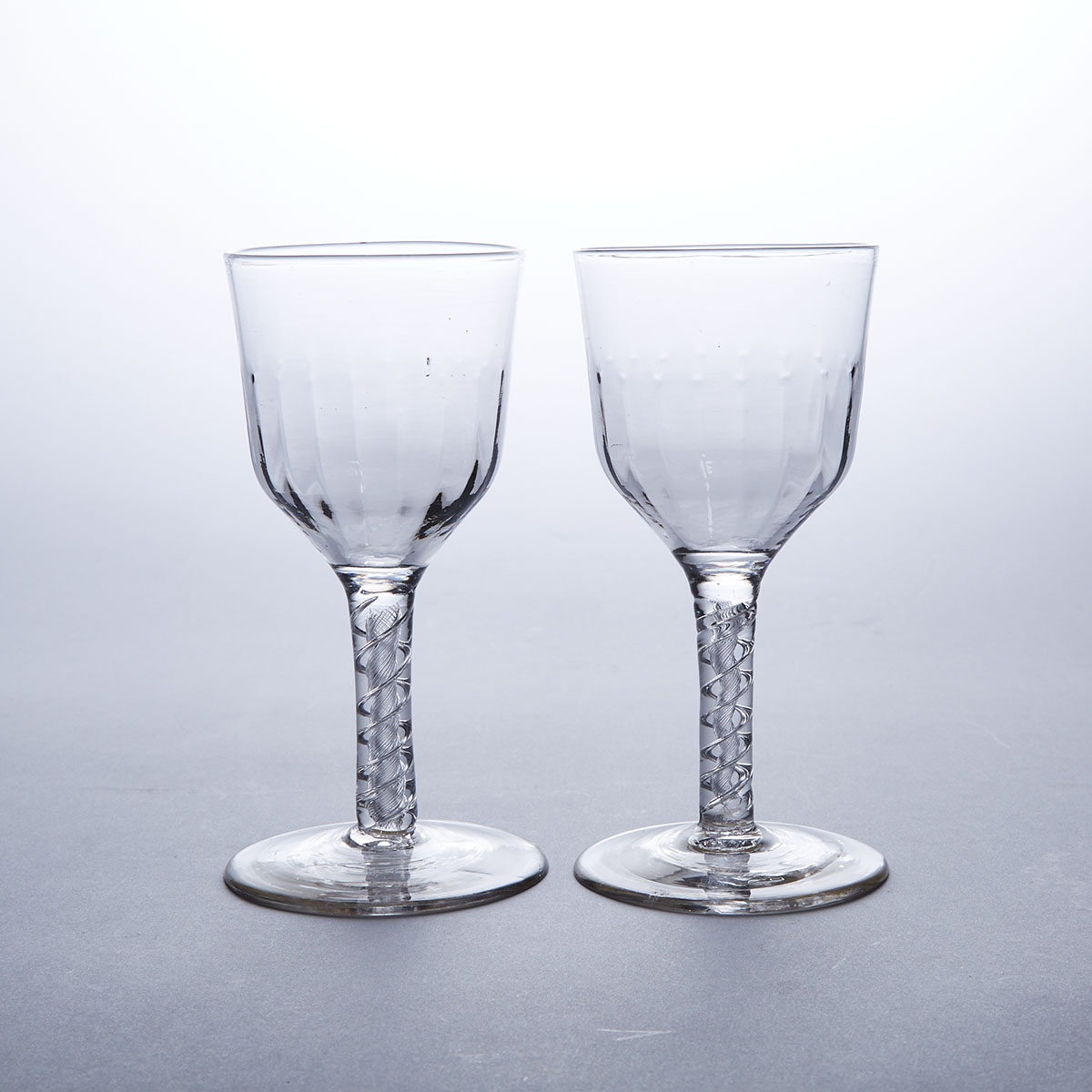 Pair of English Airtwist Stemmed Glass Goblets, c.1760