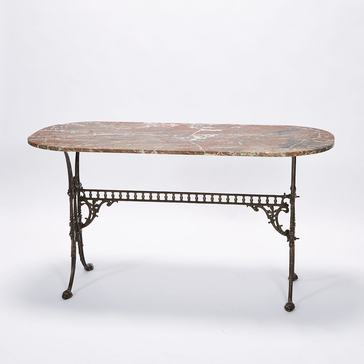 French Cast Iron Console Table with Marble Top, early 20th century