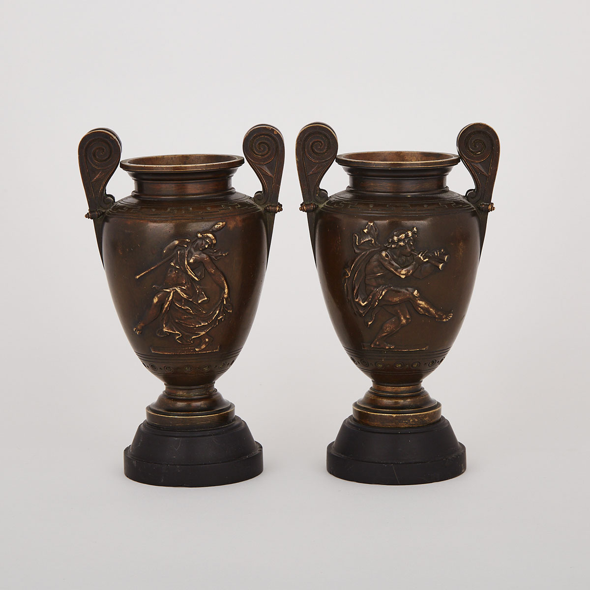 Pair of French Patinated Bronze Classical Urn form Garniture, c.1880