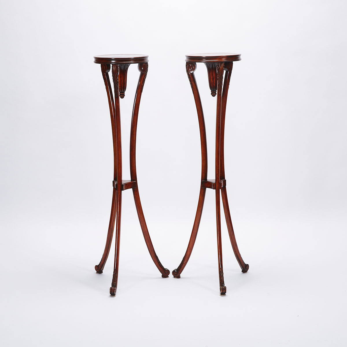 Pair of Regency Style Carved Mahogany Pedestal Stands, 19th century