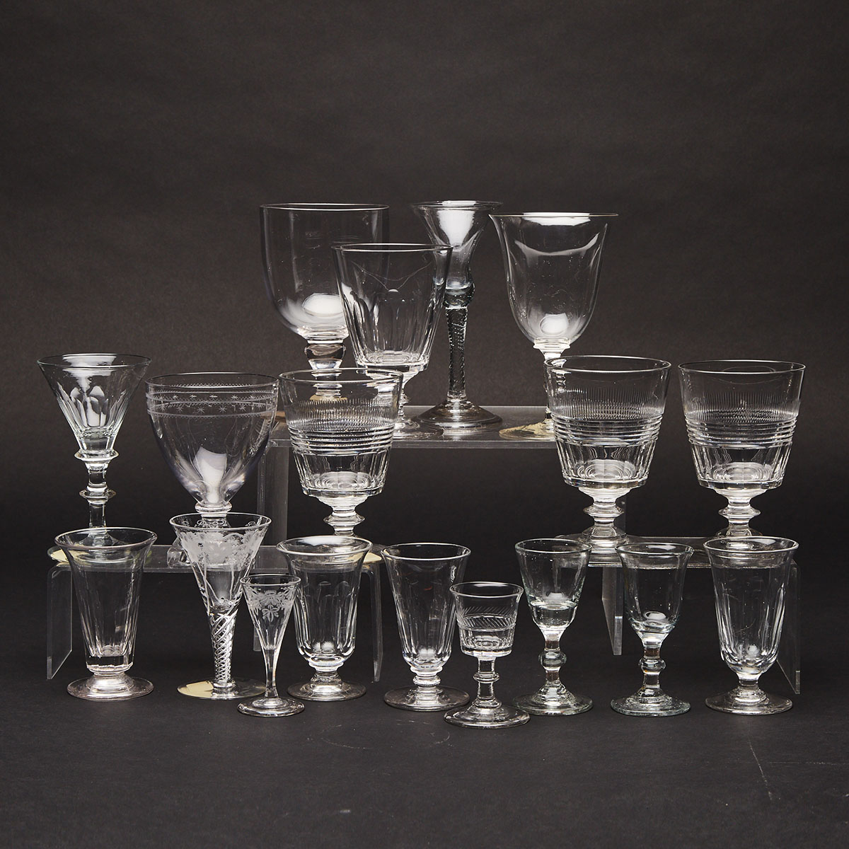 Group of Eighteen Various Mainly English Glass Drinking Glasses, 18th/19th century
