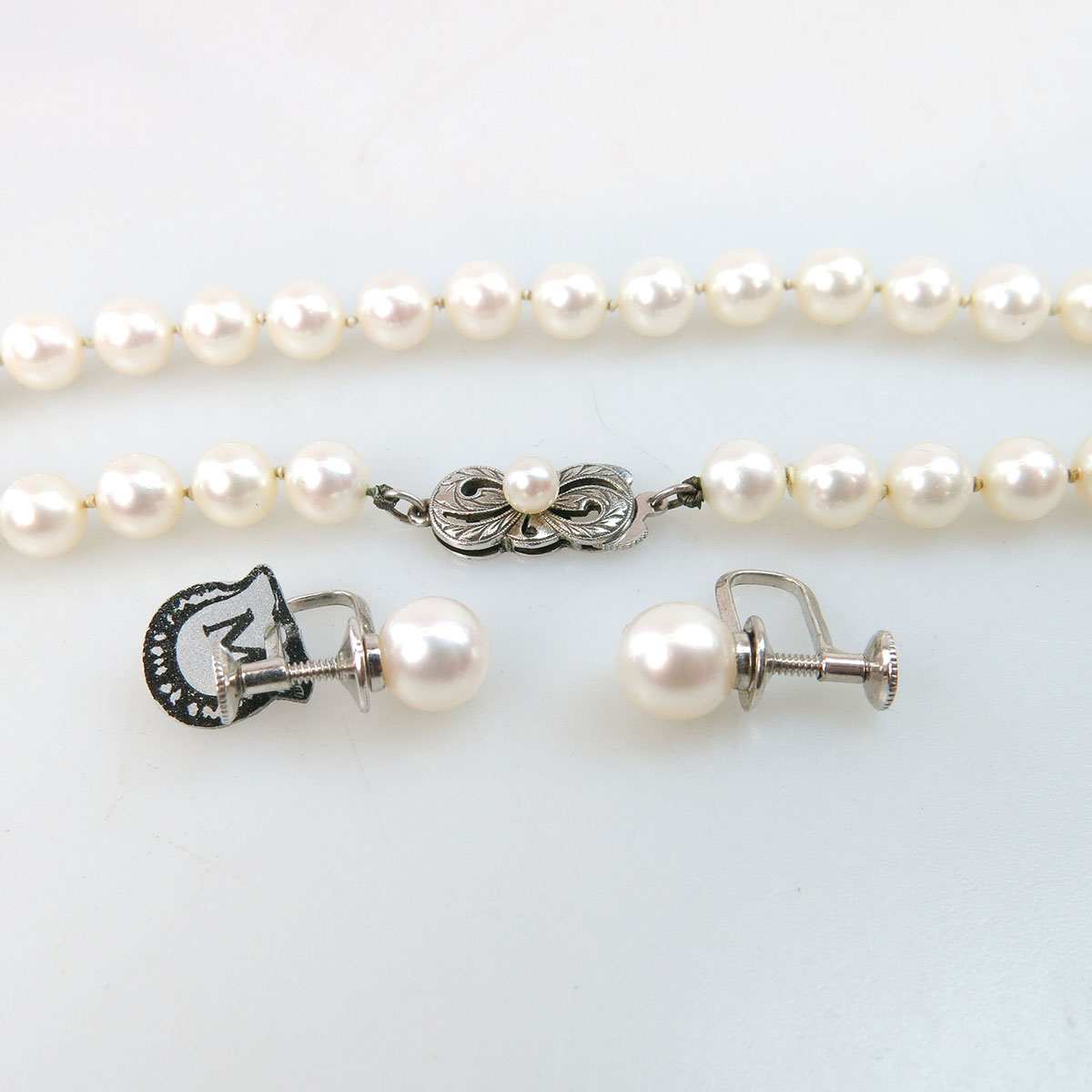 Mikimoto Cultured Pearl Necklace and Earrings