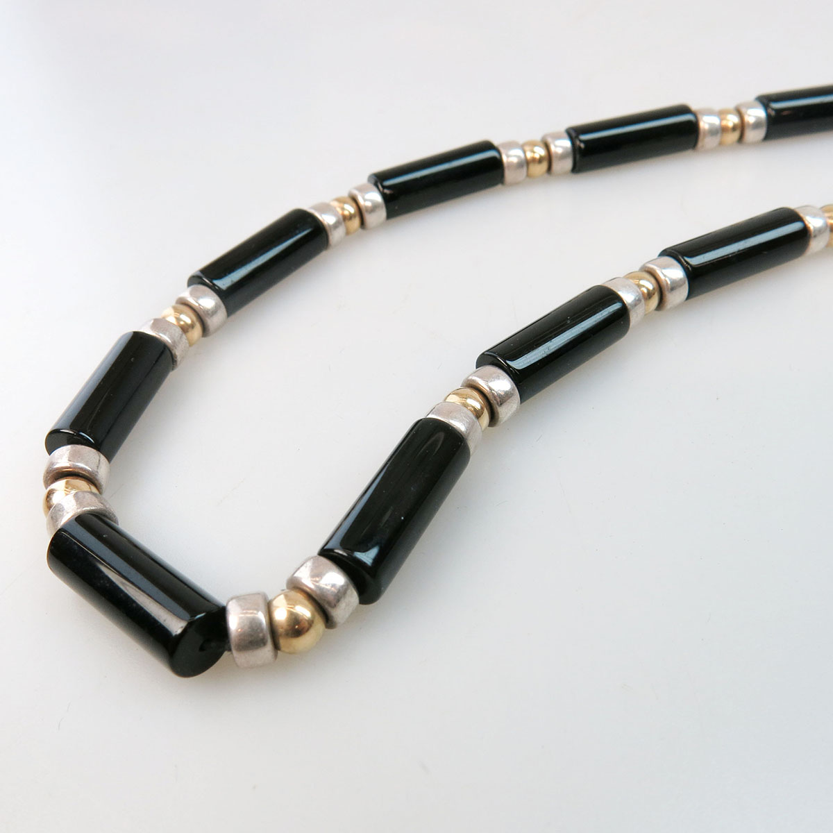 Single Strand Onyx Tubular Bead Necklace