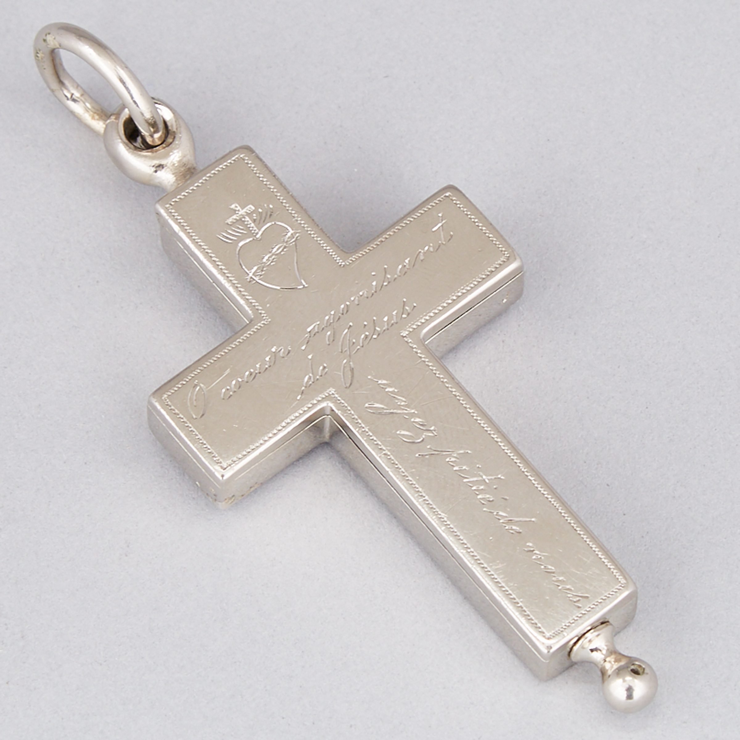 Canadian Silver Engraved Reliquary Cross, Ambroise LaFrance, Quebec City, Que., late 19th century