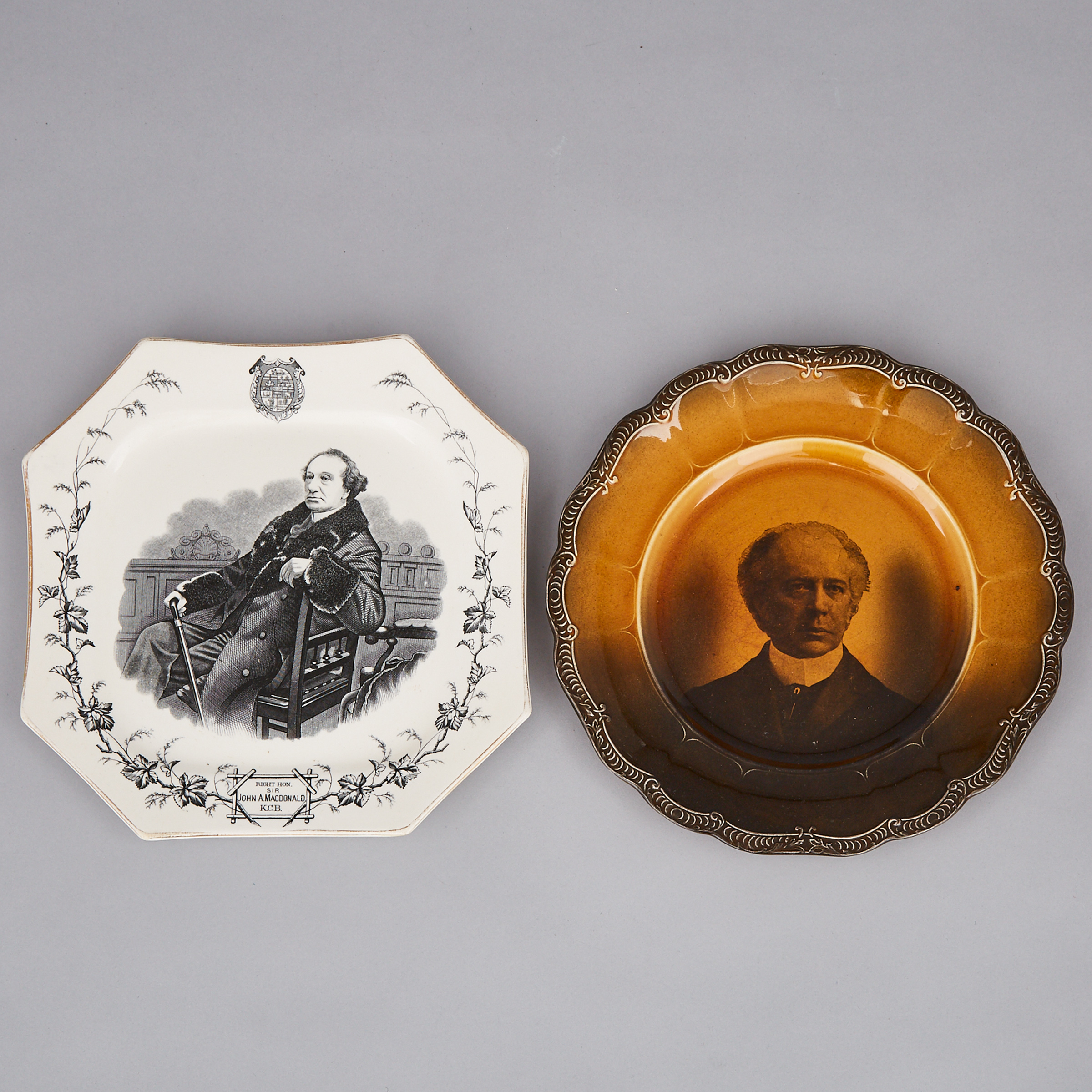 Two Commemorative Plates: Sir John A. Macdonald and Sir Wilfrid Laurier, 19th/early 20th century