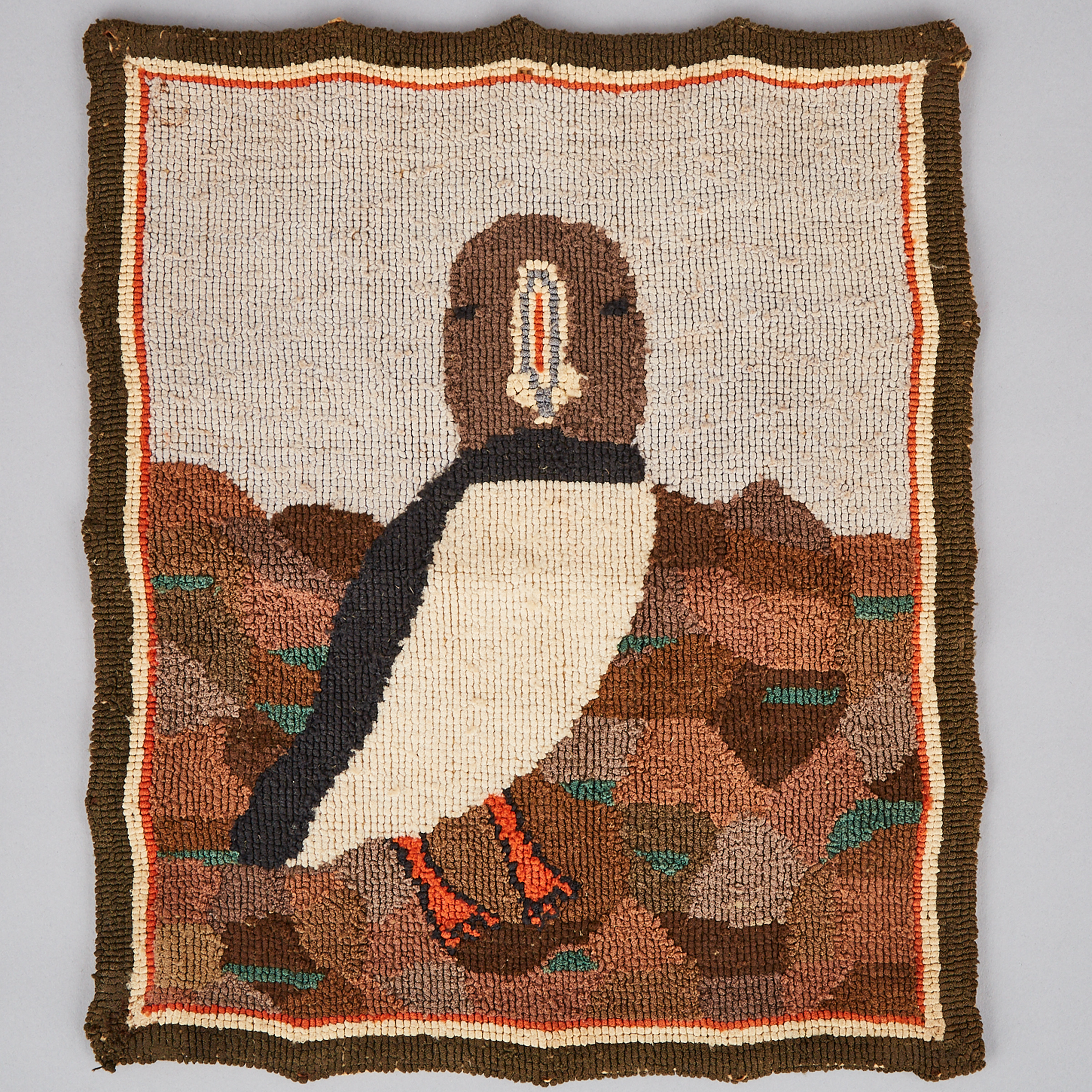 Grenfell Labrador Industries Hooked Mat Depicting a Puffin, c.1930