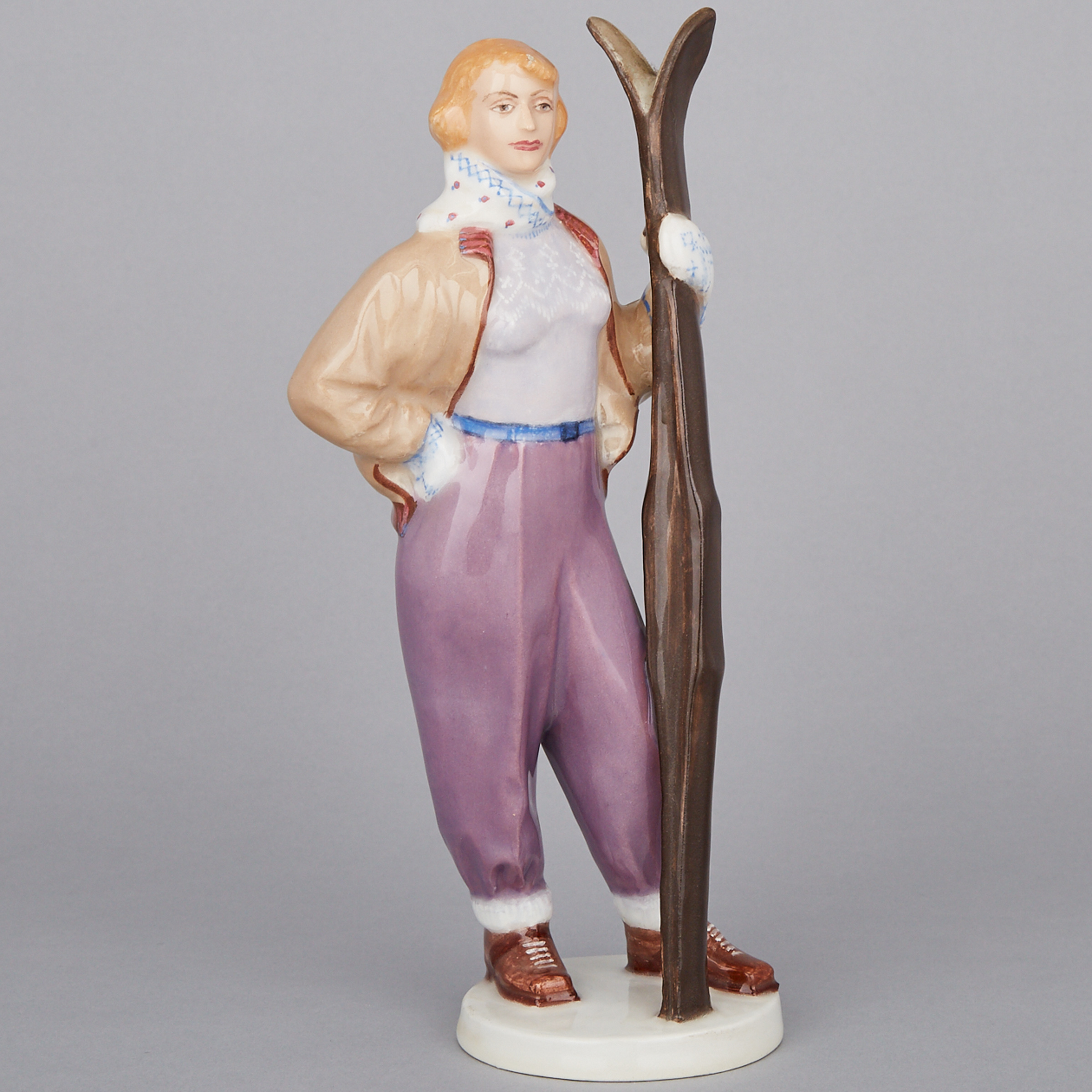 Leo Mol Porcelain Figure of a Skier, 1953