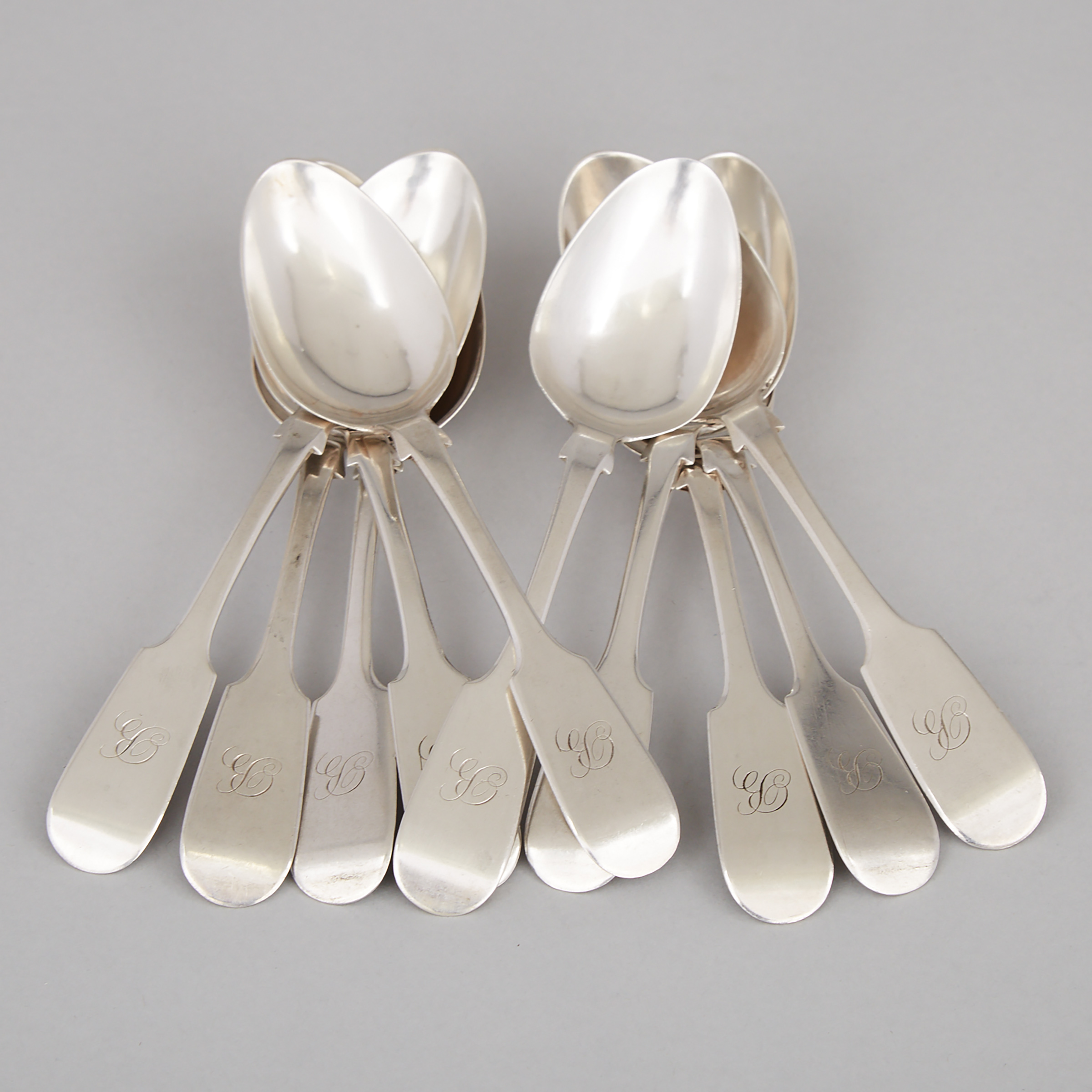 Ten Canadian Silver Fiddle Pattern Tea Spoons, Robert Hendery, Montreal, Que., 19th century