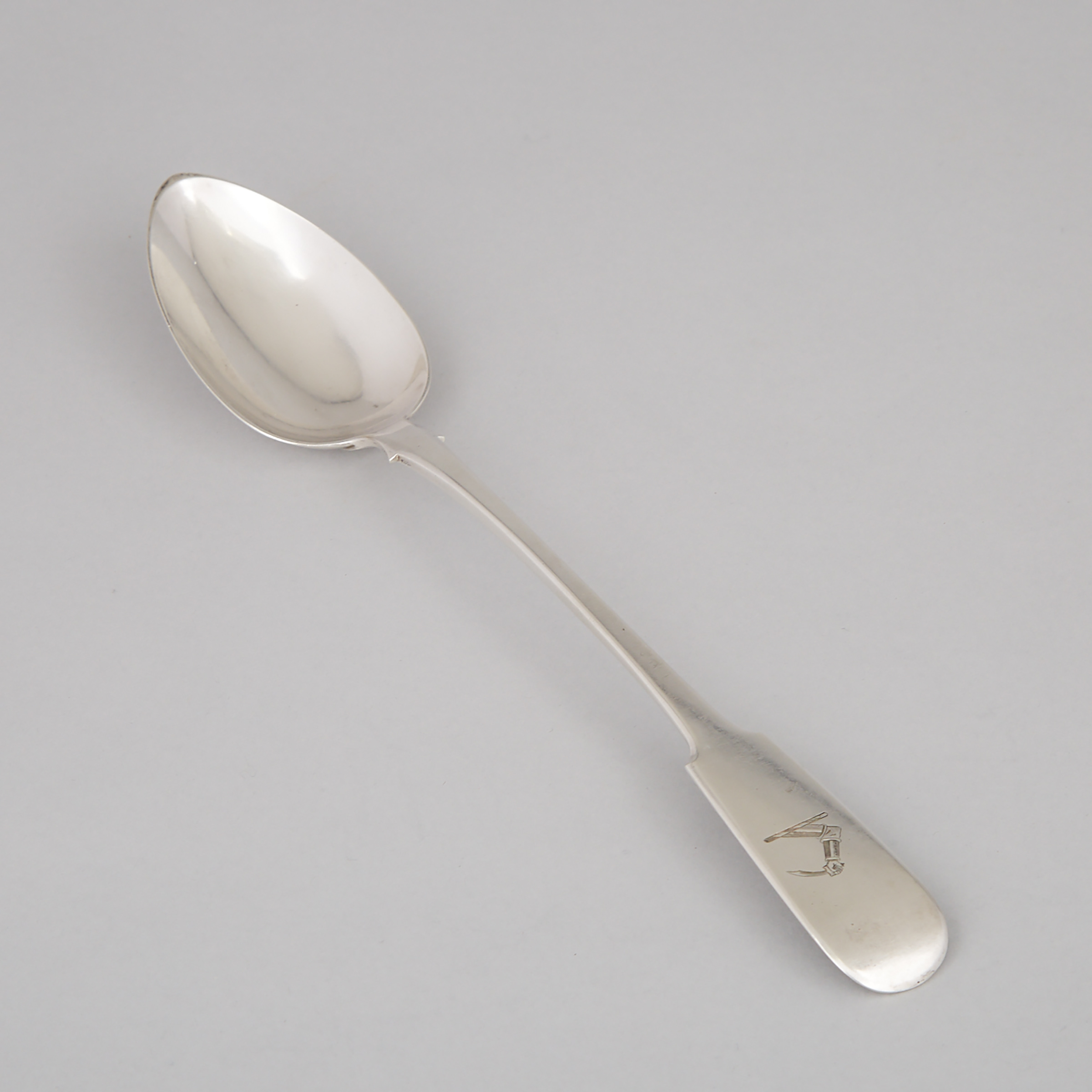Canadian Silver Fiddle Pattern Serving Spoon, George Savage & Son, Montreal, Que., c.1829-43