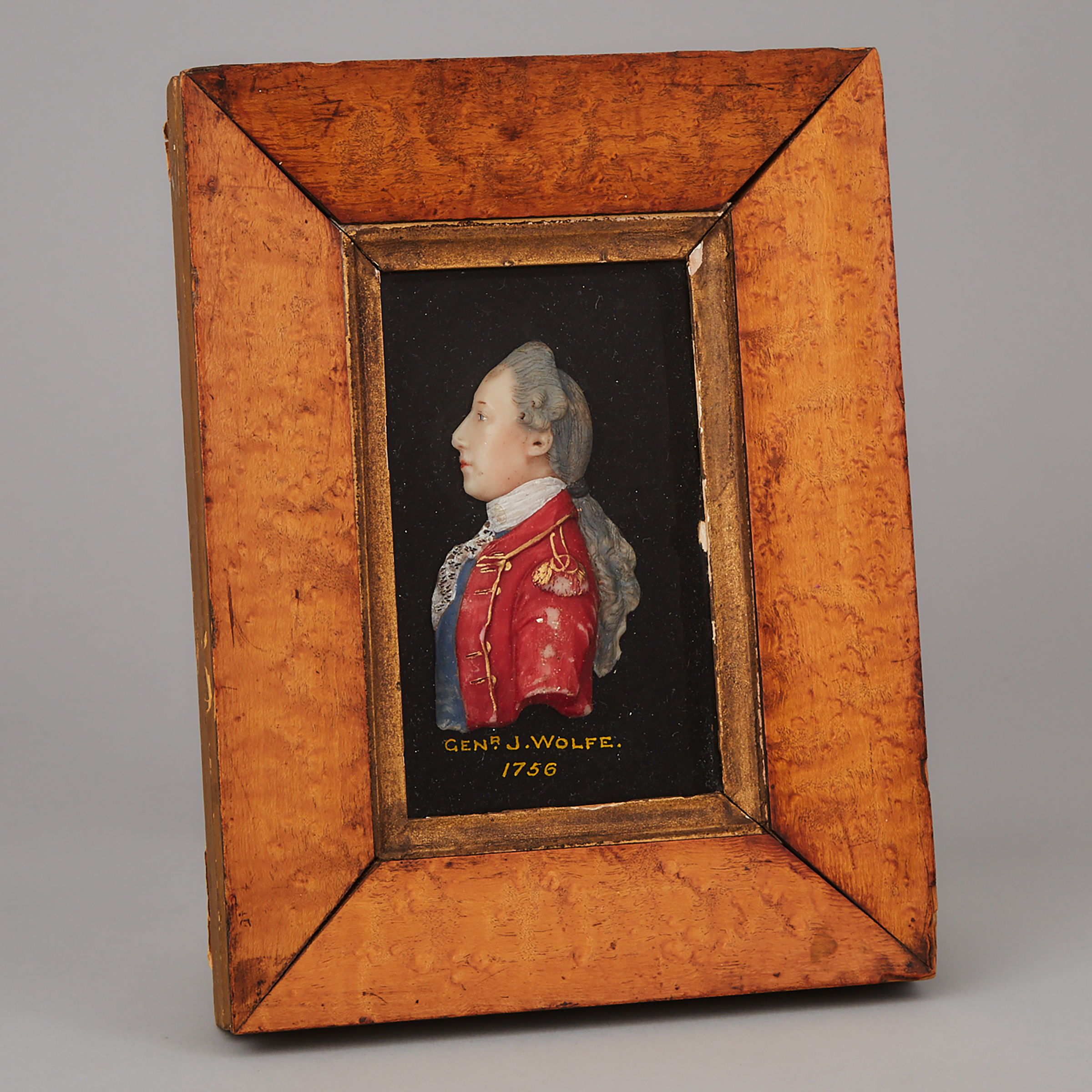 Painted Wax Relief Portrait Profile Bust of General James Wolfe, mid 19th century
