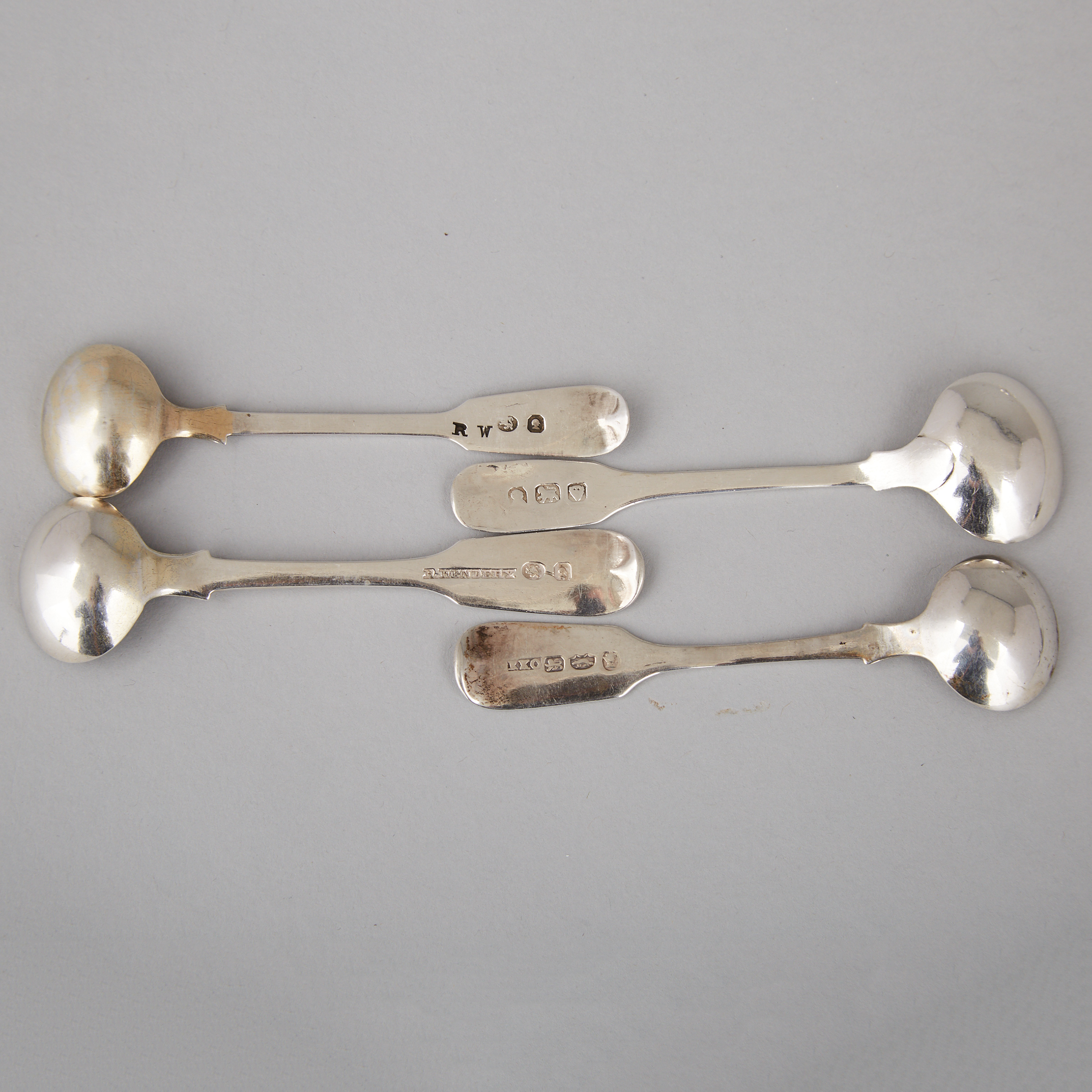 Seven Canadian Silver Fiddle Pattern Salt Spoons, 19th century