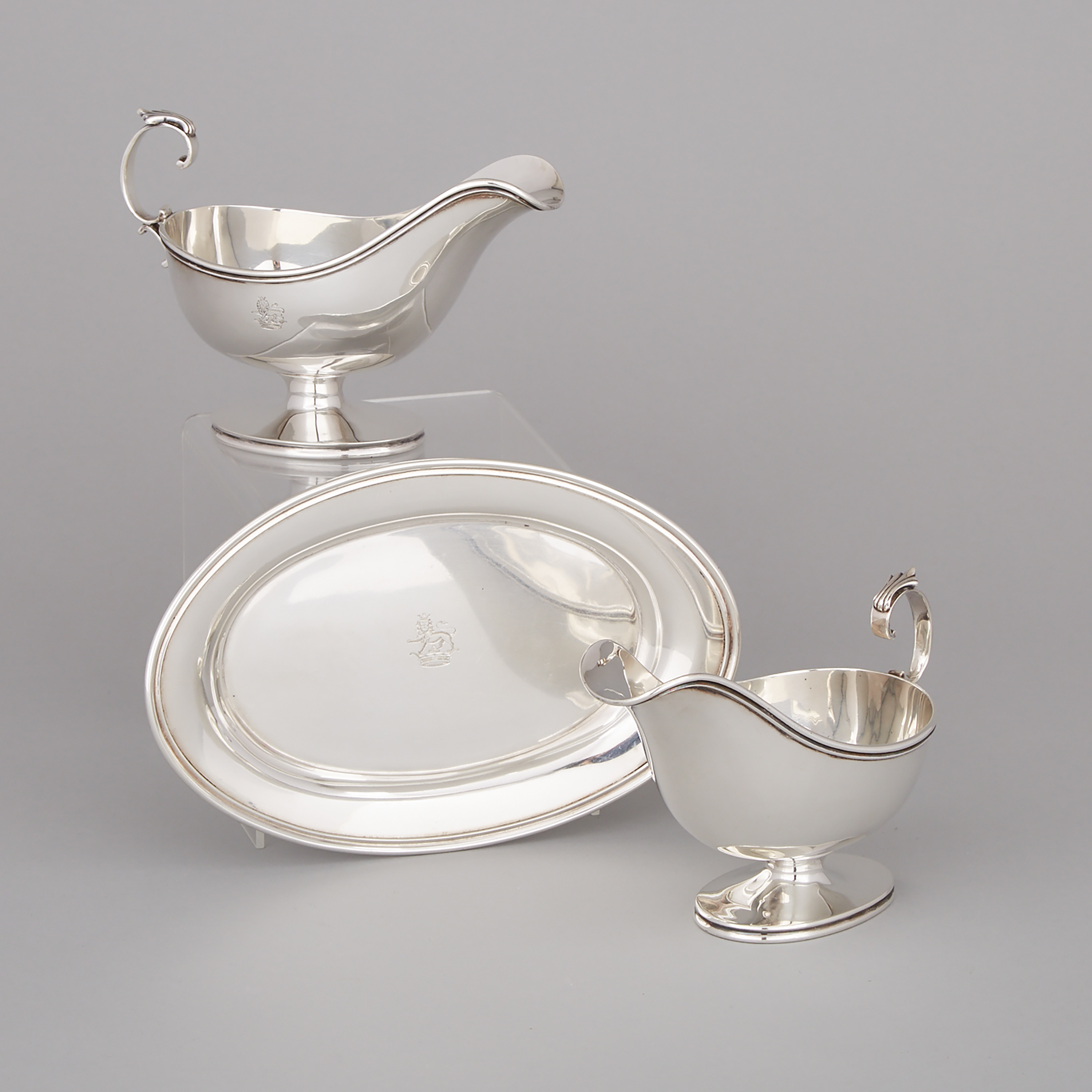Two Canadian Silver Sauce Boats and an Oval Dish, Henry Birks & Sons., Montreal, Que., 1904-24