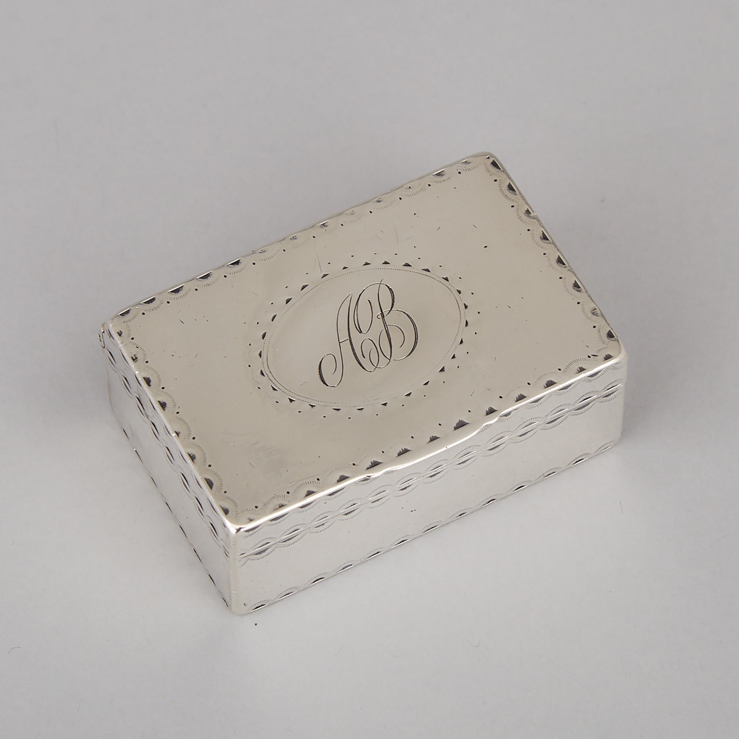 Canadian Silver Engraved Rectangular Snuff Box, Pierre Huguet dit Latour, c.1800
