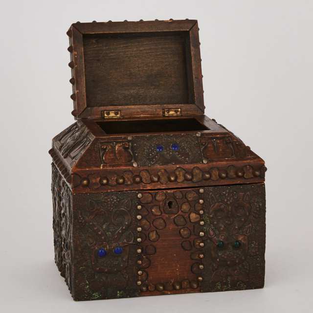 French Jewelled Copper Repousée Box-Lidded-Box, Attributed to Alfred Louis Daguet, c.1905