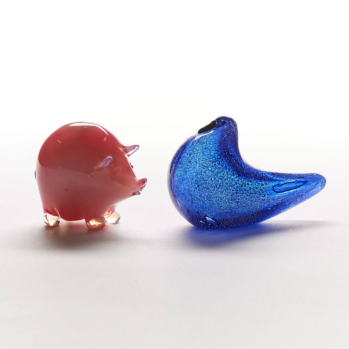 Seguso Small Glass Pig and a Barovier Bird, mid-20th century
