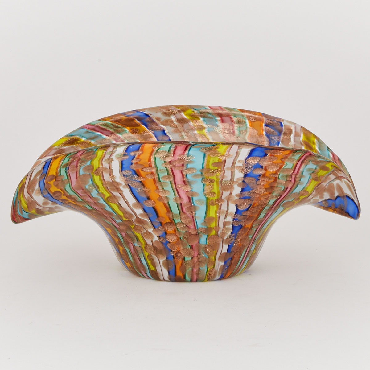 Murano Filigrana Ribbons Glass Bowl, probably AVEM, mid-20th century