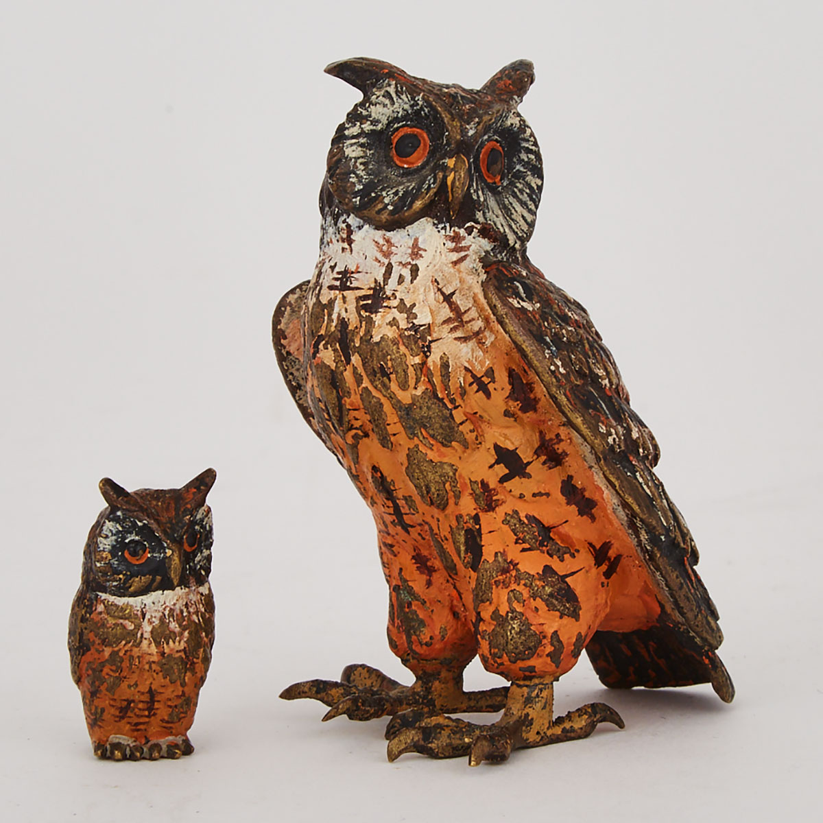 Two Austrian Cold Painted Bronze Owls, early 20th century