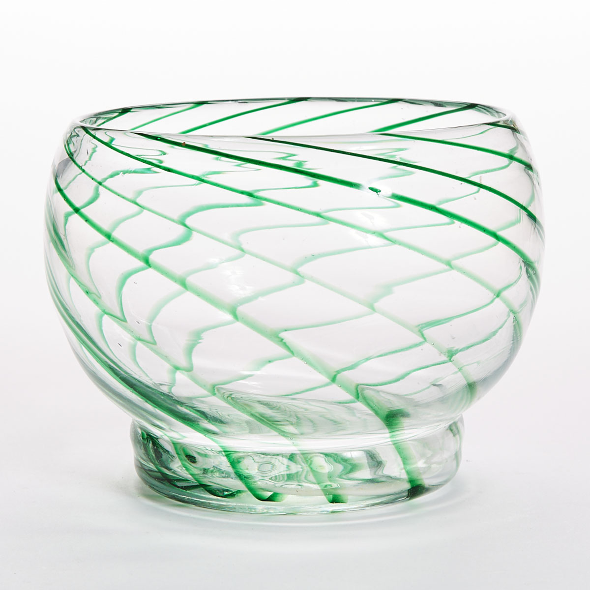 English Green Spiral Decorated Glass Bowl, possibly Stevens & Williams, early 20th century