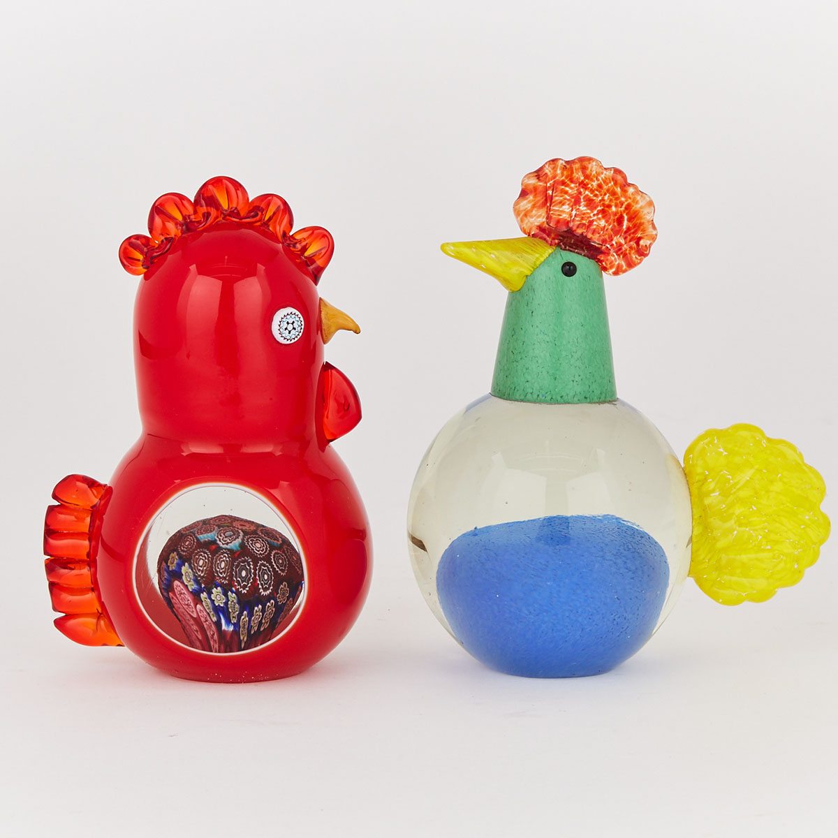 Two Coloured Glass Birds, probably Finnish or Czechoslovakian  mid-20th century