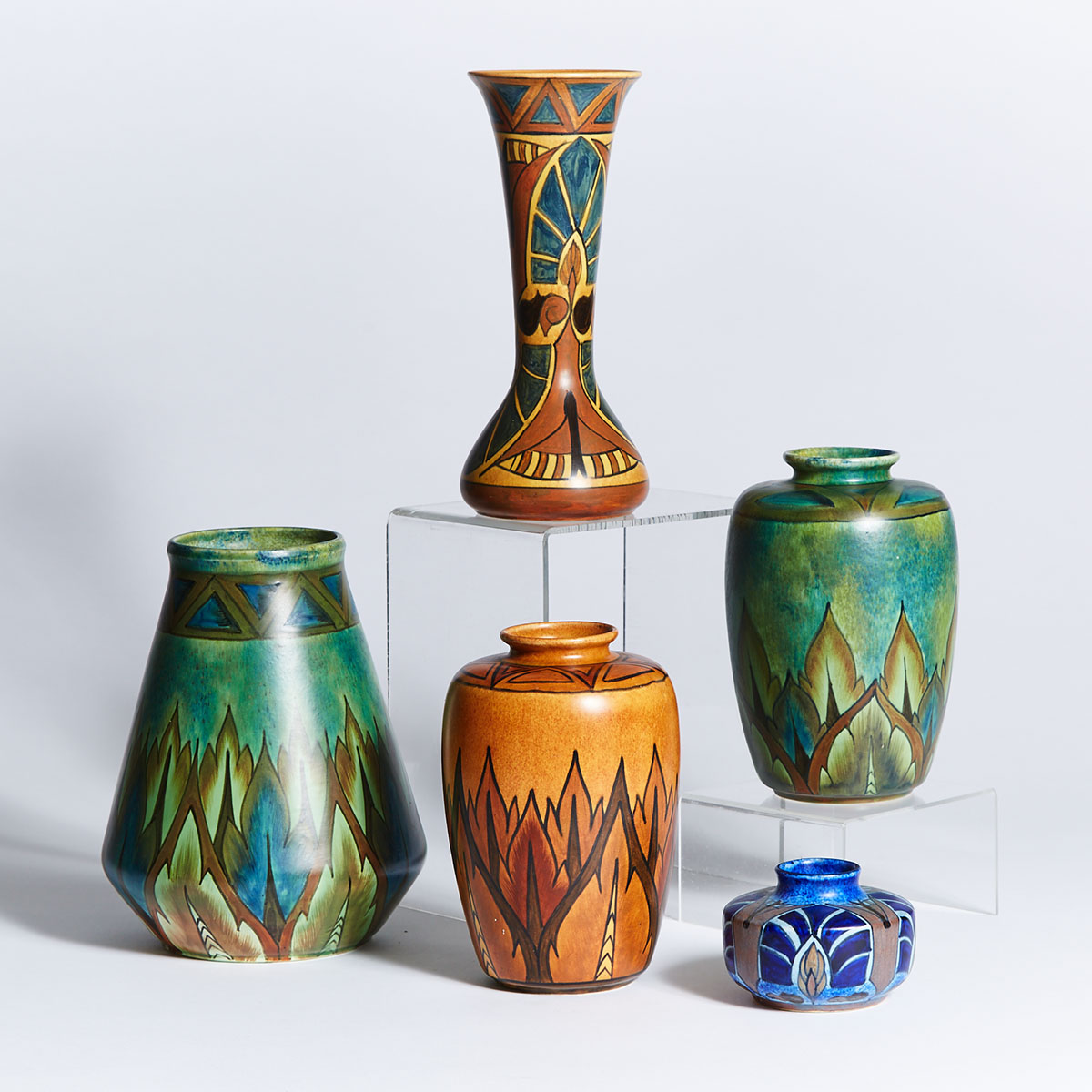 Five Clews ‘Chameleon Ware’ Vases, early 20th century