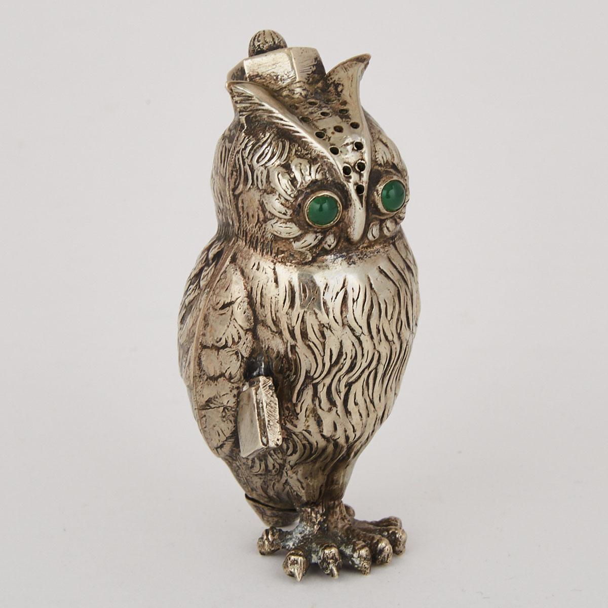 Nickel Silver Owl Form Pepperette, 20th century
