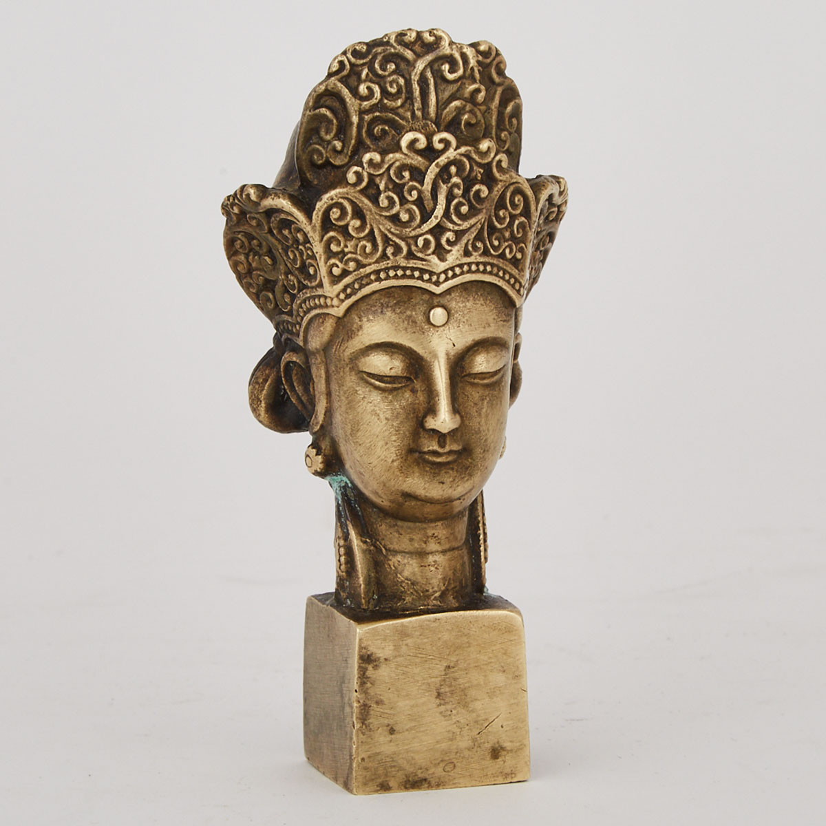 Chinese Bronze Buddha Head Form Seal, 20th century