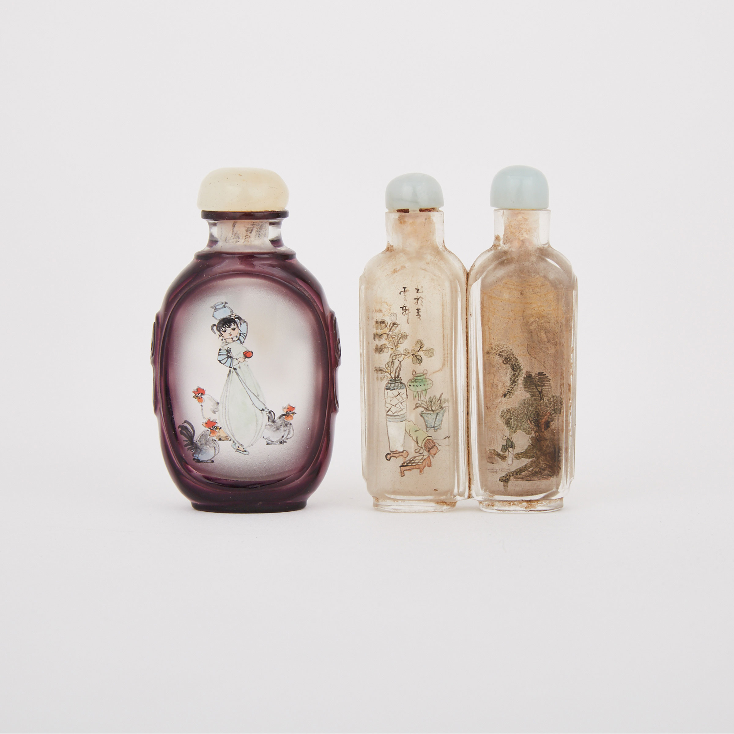 Two Interior Painted Glass Snuff Bottles, 19th/20th Century