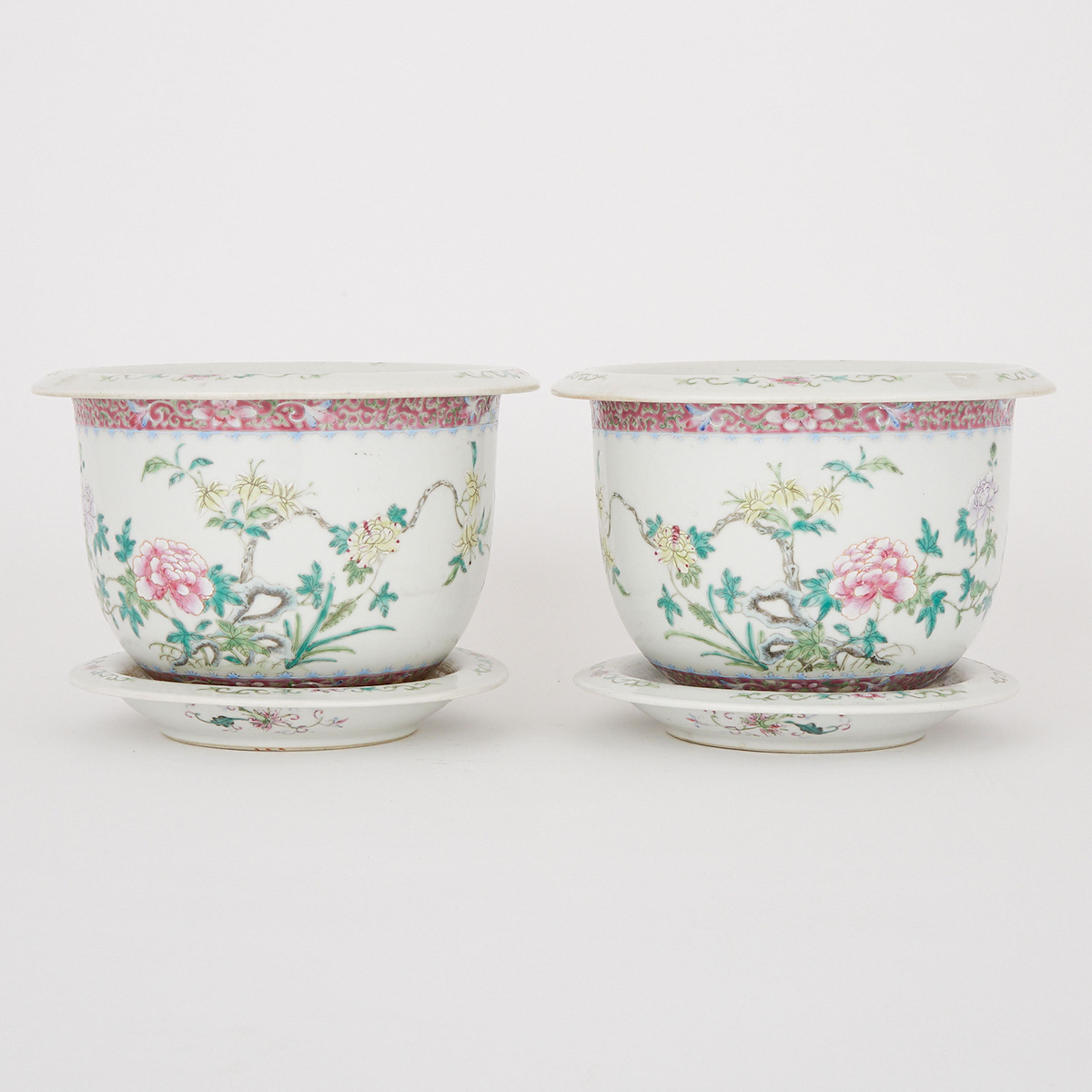 A Pair of Famille Rose Planters, Hongxian Mark