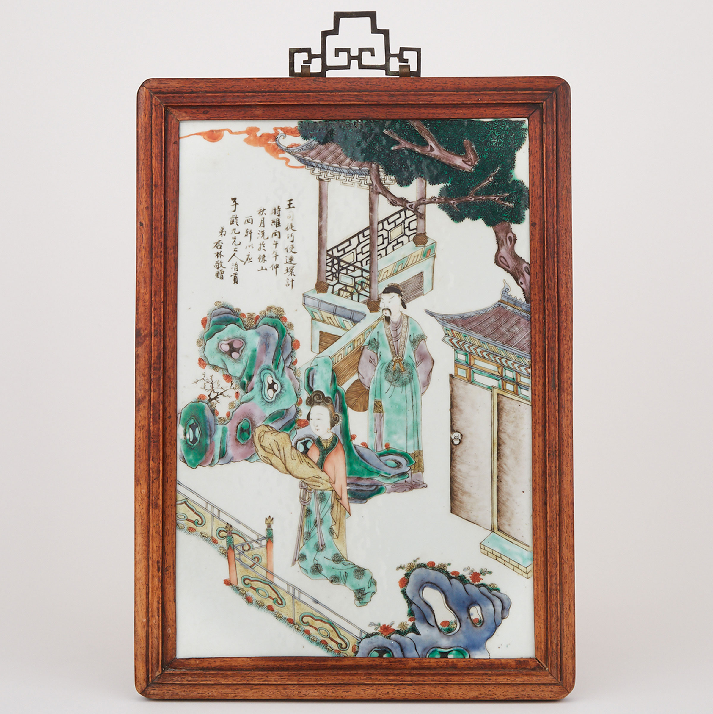 A Famille Verte Porcelain Panel, Qing Dynasty, 19th Century
