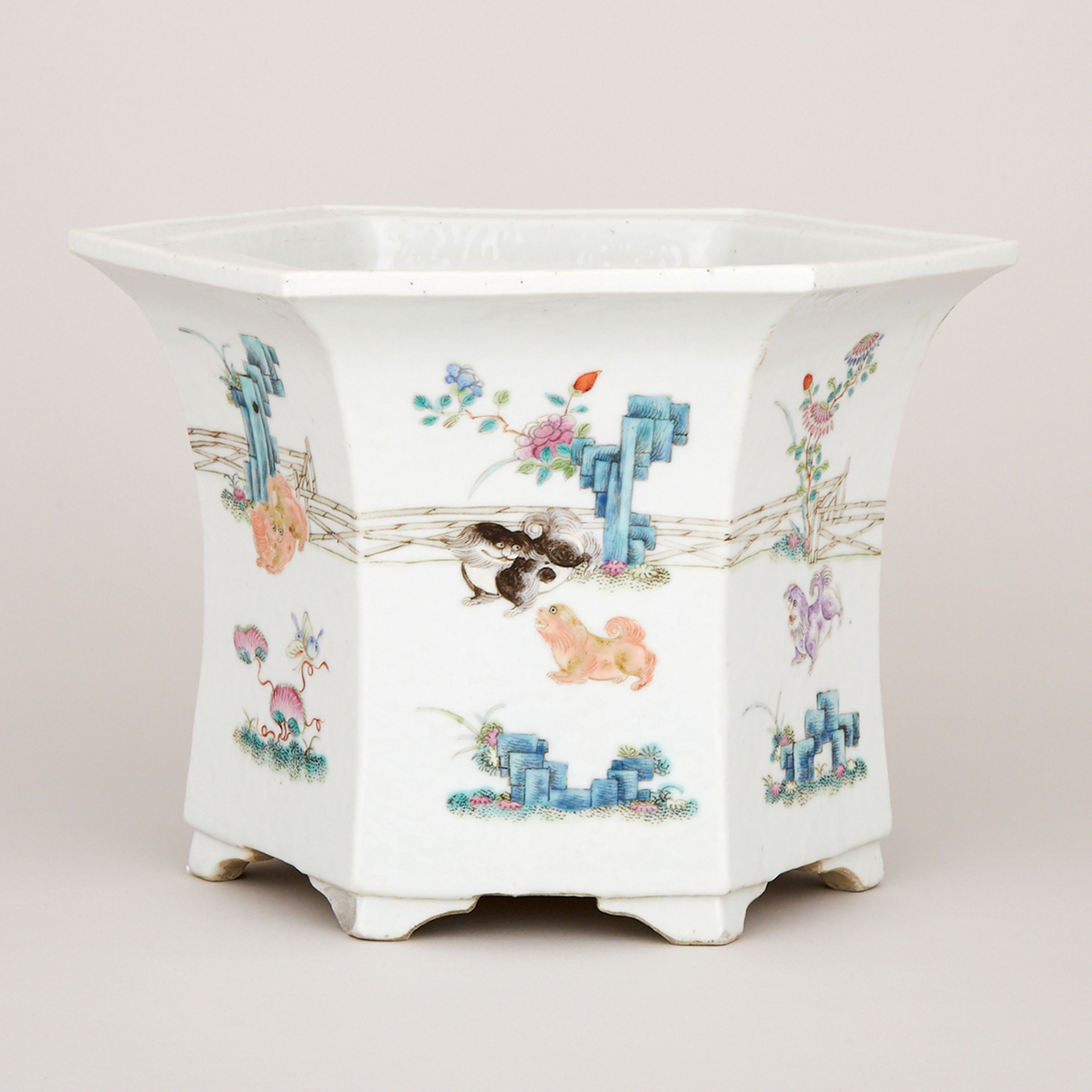 A Chinese Famille Rose Hexagonal Jardiniere, 19th Century