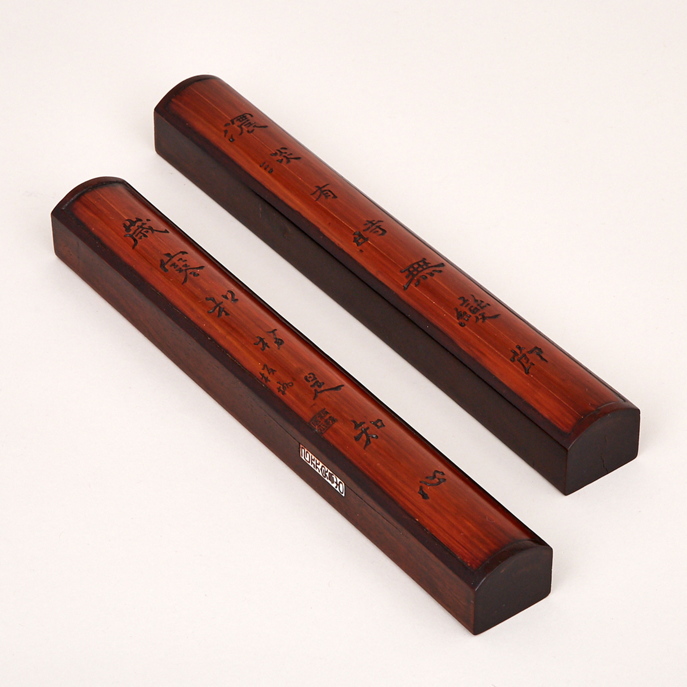 A Pair of Bamboo Inlaid Blackwood Scroll Weights