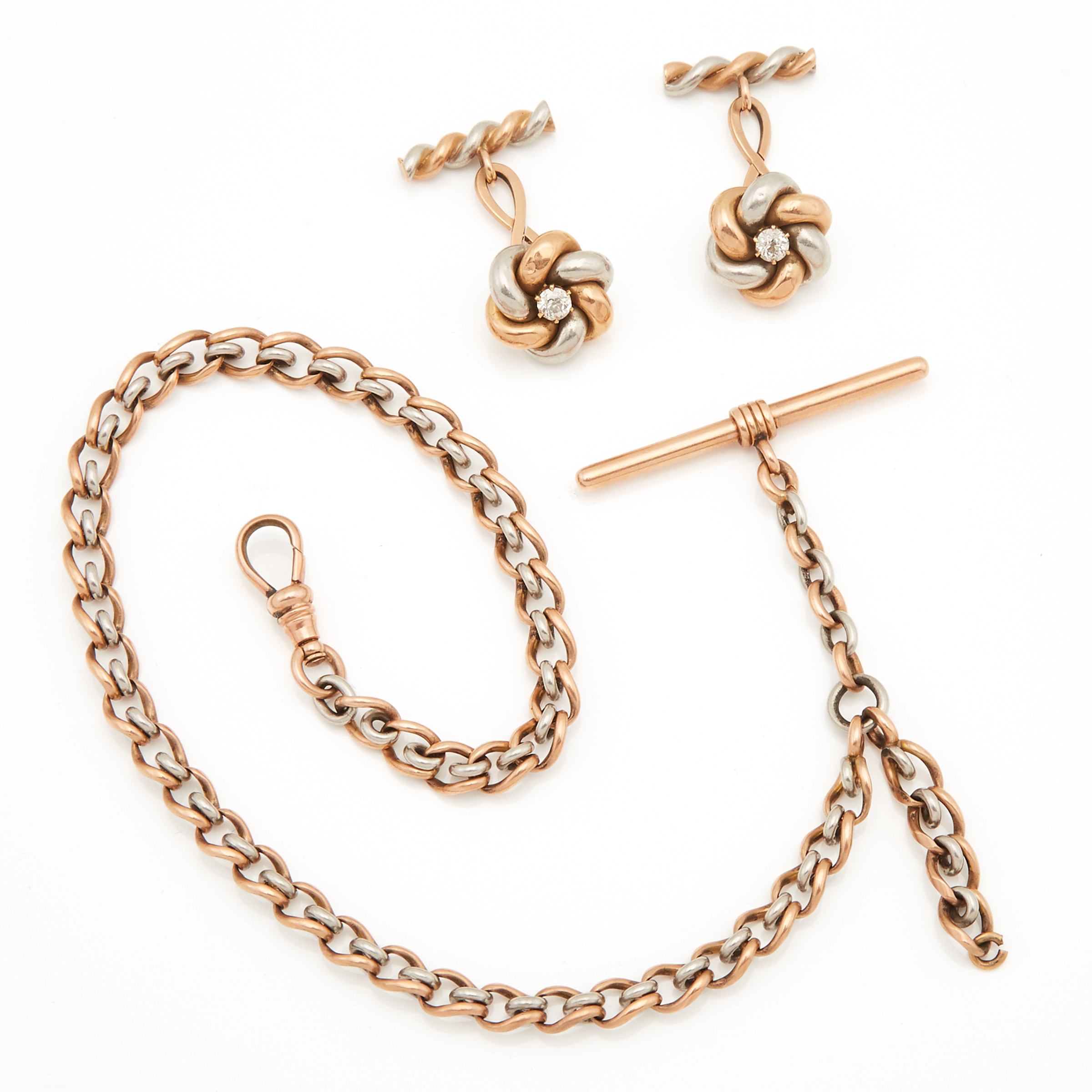 14k Rose Gold And Platinum Watch Chain And Cufflinks
