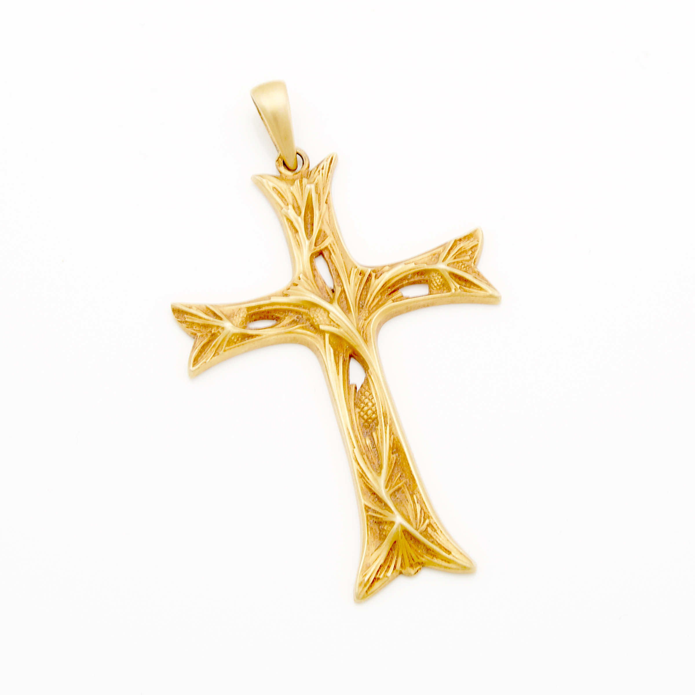 French 18k Yellow Gold Art Nouveau Cross Pendant