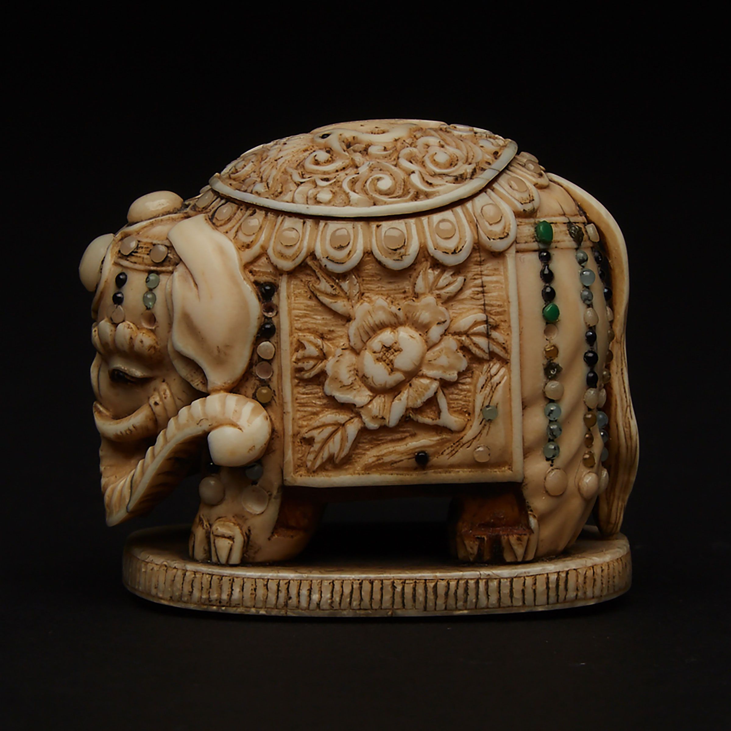 A Shibayama-Inlaid Ivory Netsuke of an Elephant, Meiji Period