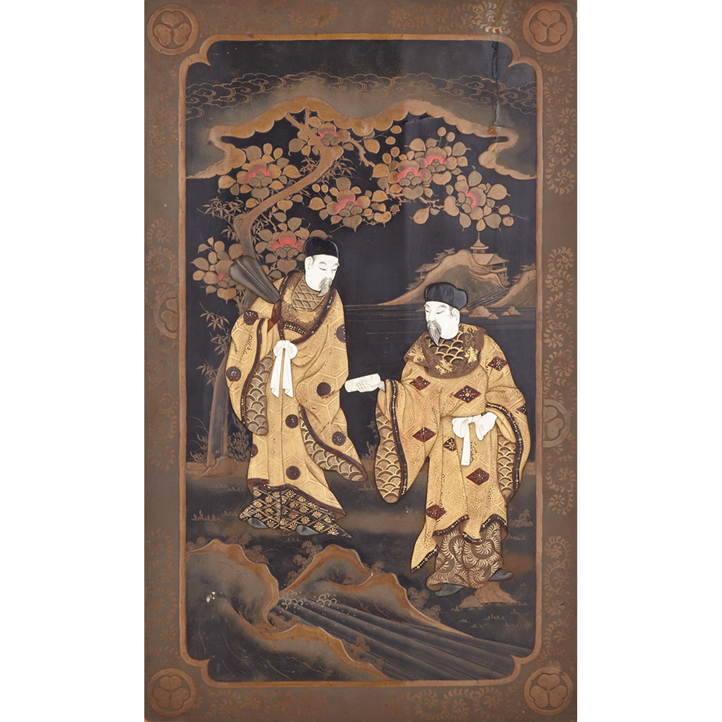 A Japanese Lacquered Plaque with Inlaid Ivory, Early 20th Century