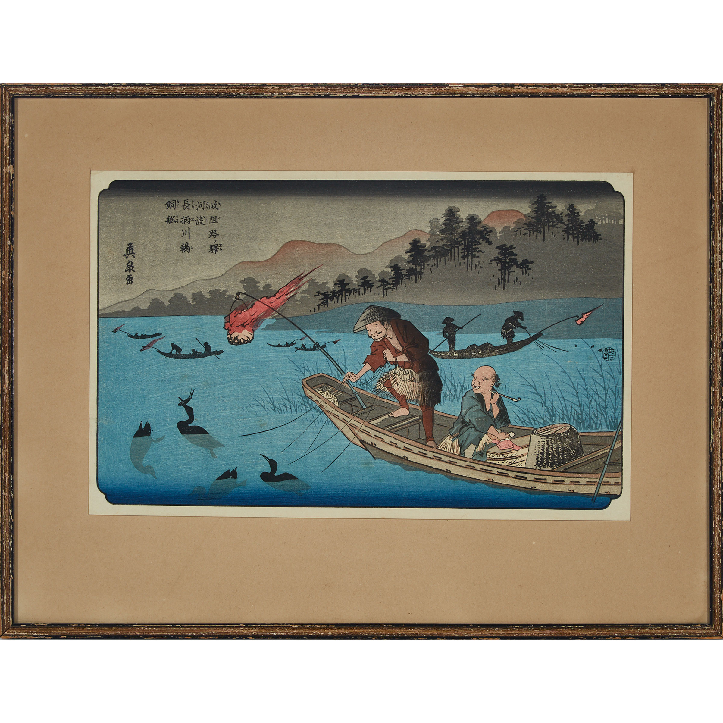 A Group of Four Framed Ukiyo-e Landscape Woodblocks, Early 20th Century