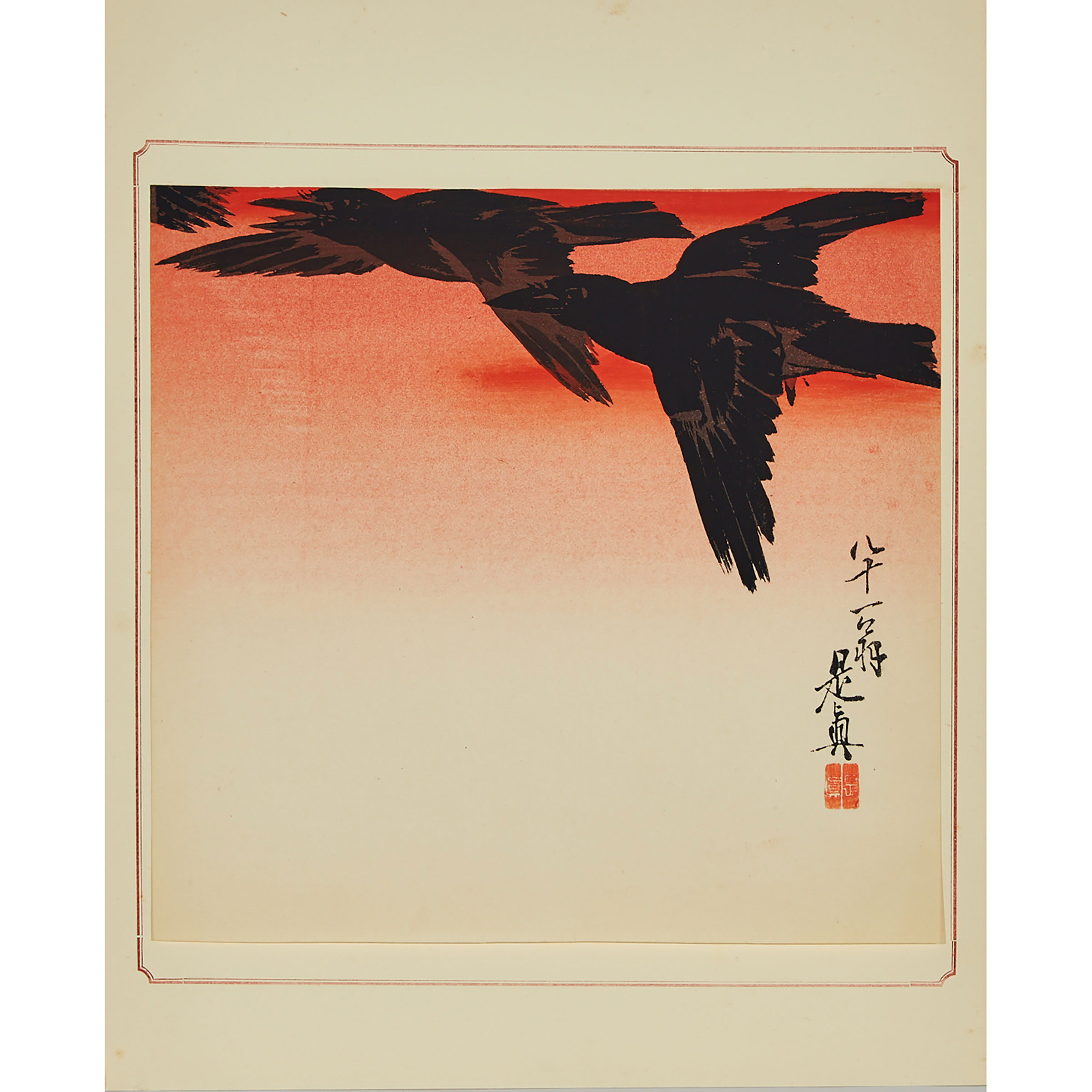 Shibata Zeshin (1807-1891), Crows in Flight at Sunrise, 1887