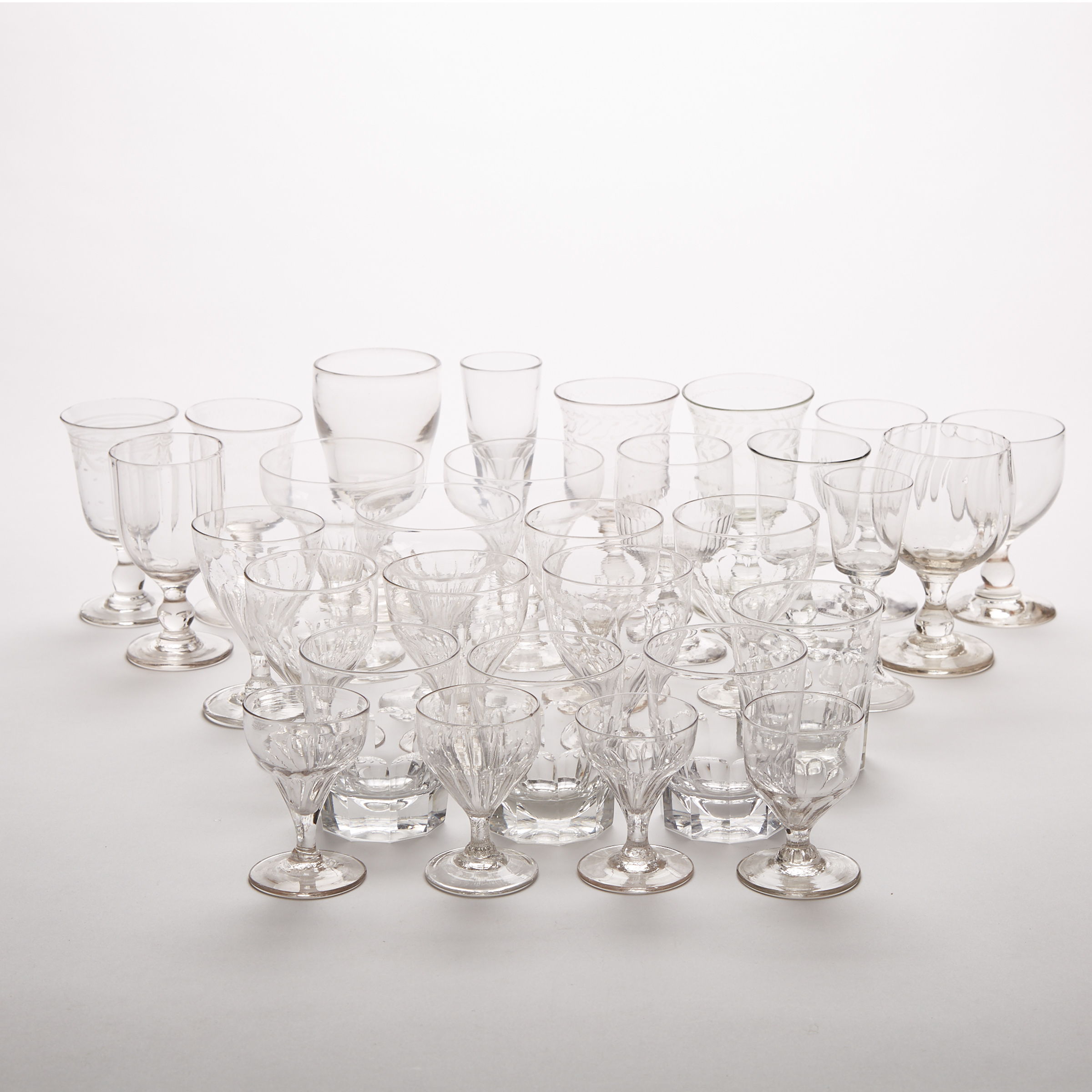 Group of Thirty Various English and Continental Drinking Glasses, mainly 19th century