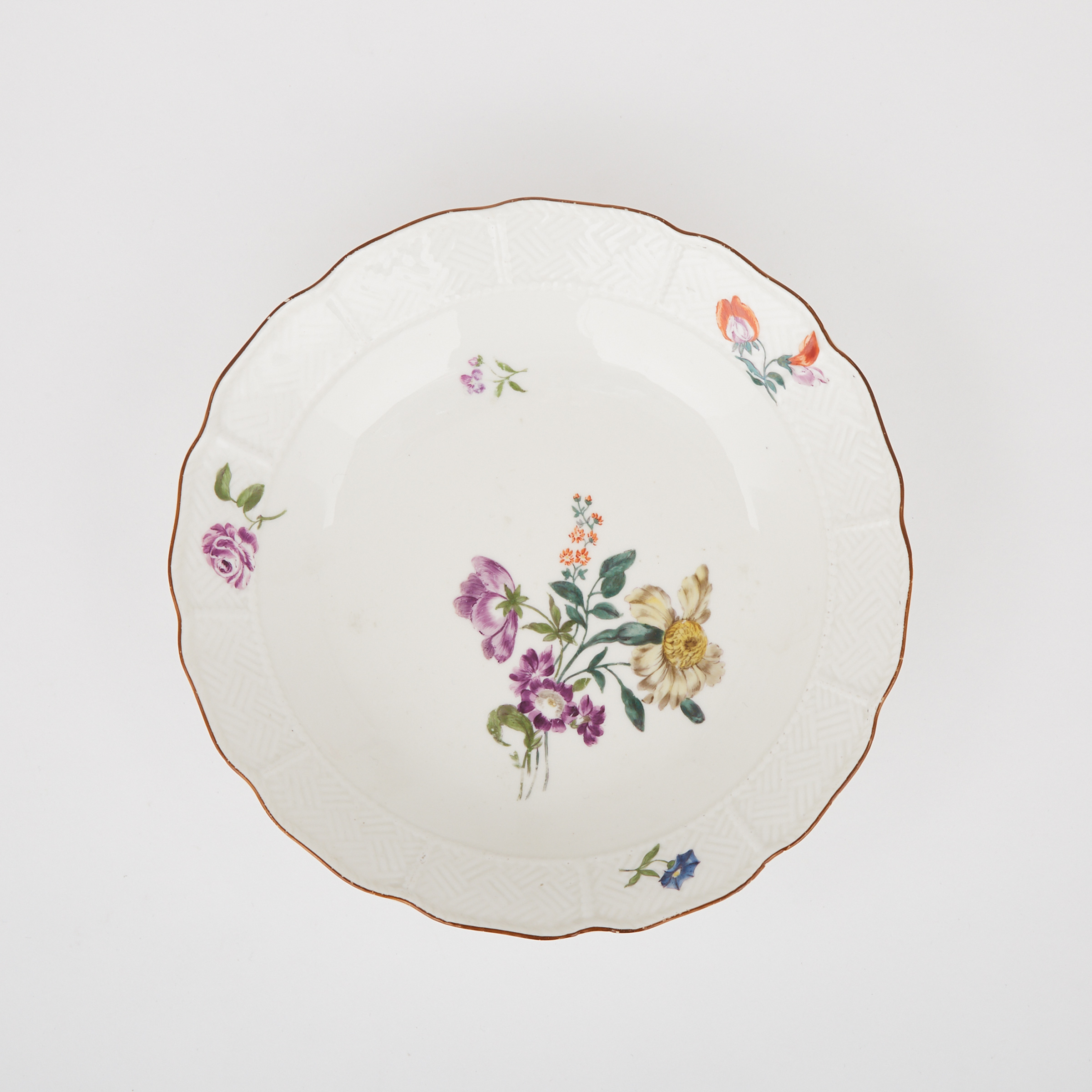Meissen Moulded and Flower Painted Circular Dish, 18th century